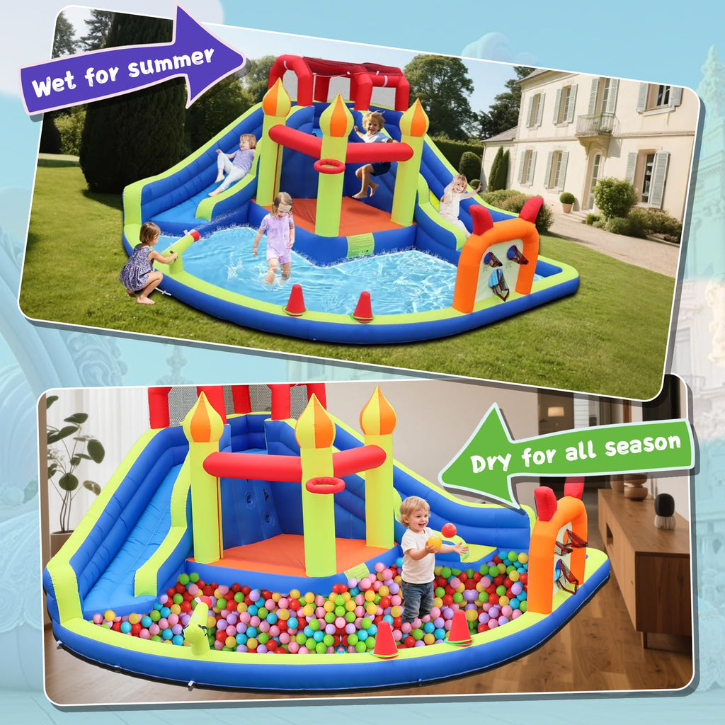 Blow Up Water Slides Two Long Slides Jumping Bouncy Castle for Kids Outdoor Inflatable Bounce House with 680W Blower for Kids Backyard