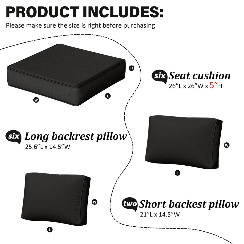 Outdoor Furniture Replacement Cushions, 5" Foam Foam High-Density, Fits 6-seat Sectional Rattan Conversation Set, 14 Piece Patio Water-Resistant Replacement Sofa Cushions, Liner&Cover