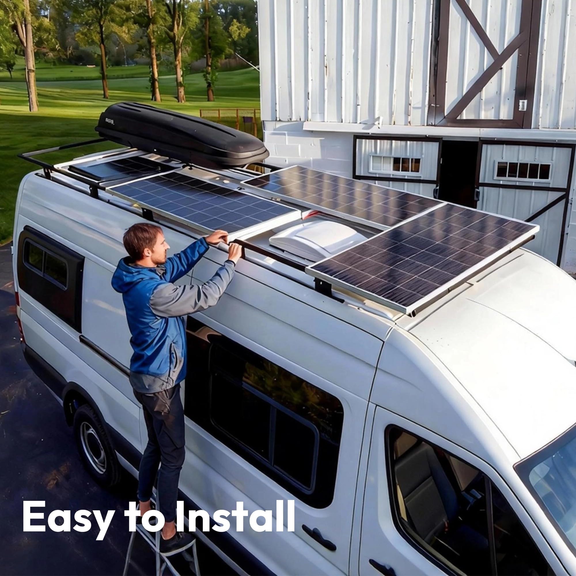 JJN 100 Watt Solar Panels, 10BB Monocrystalline 12V 100W Solar Panel, 23% High Efficiency PV Module Power Charger for RV, Home, Farm, Boat, Caravan and Off-Grid Applications