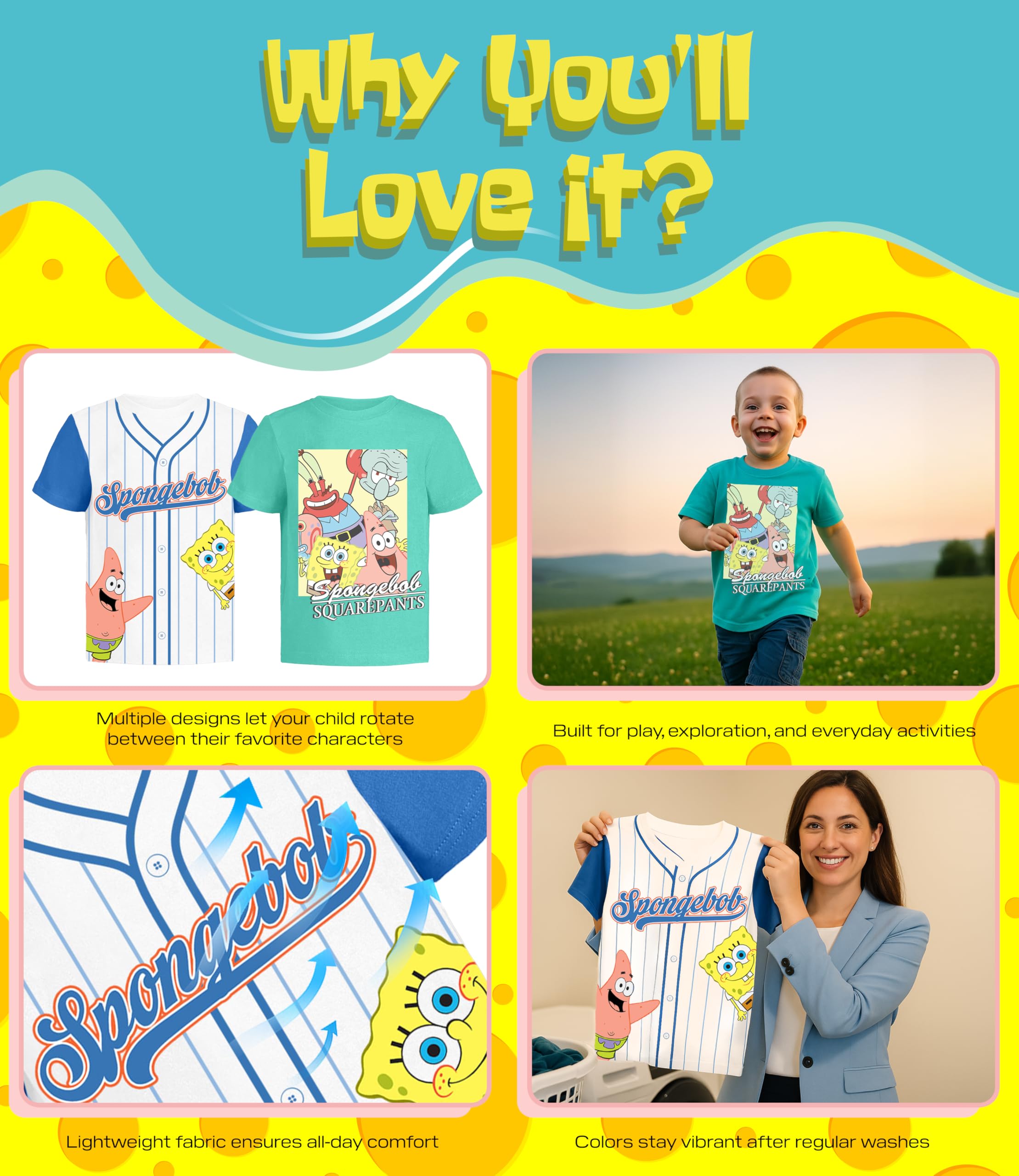 Spongebob Squarepants Graphic T-Shirt (Sets) Patrick Star Squidward Plankton Gary Outfit Tee Toddler/Birthday to Kids Clothes