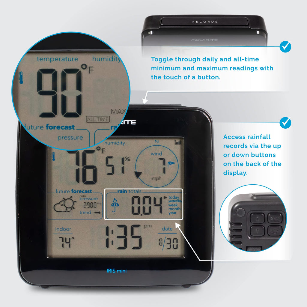 AcuRite Iris (5-in-1) Indoor/Outdoor Wireless Weather Station for Indoor and Outdoor Temperature and Humidity, Wind Speed and Direction, and Rainfall with Digital Display (01512M)