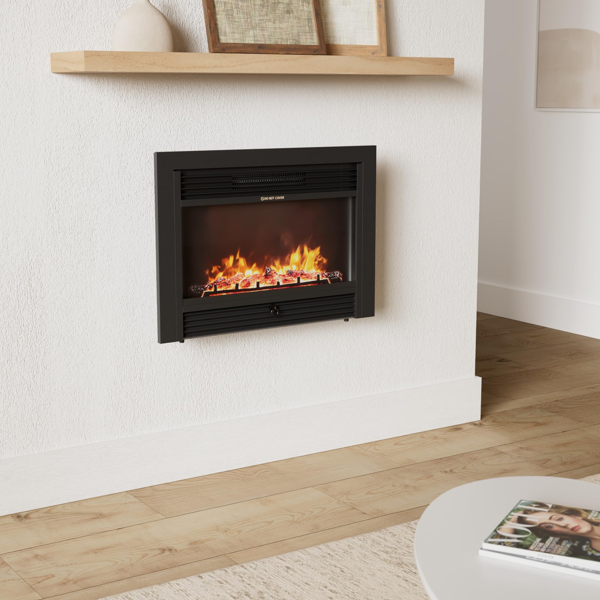 Giantex 18" Electric Fireplace Insert Heater, Wall Recessed/Mounted Fire Places Electric Fireplace with Remote, 2 Modes Heat, 9H Timer, 5 Brightness, 750/1500W Freestanding Fireplace