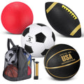 Lenwen 4 Pcs Sports Balls Set for Teen Adult, Include Official Size Basketball Soccer Football Playground Ball Pump Equipment Bag Ball Gifts Back to School