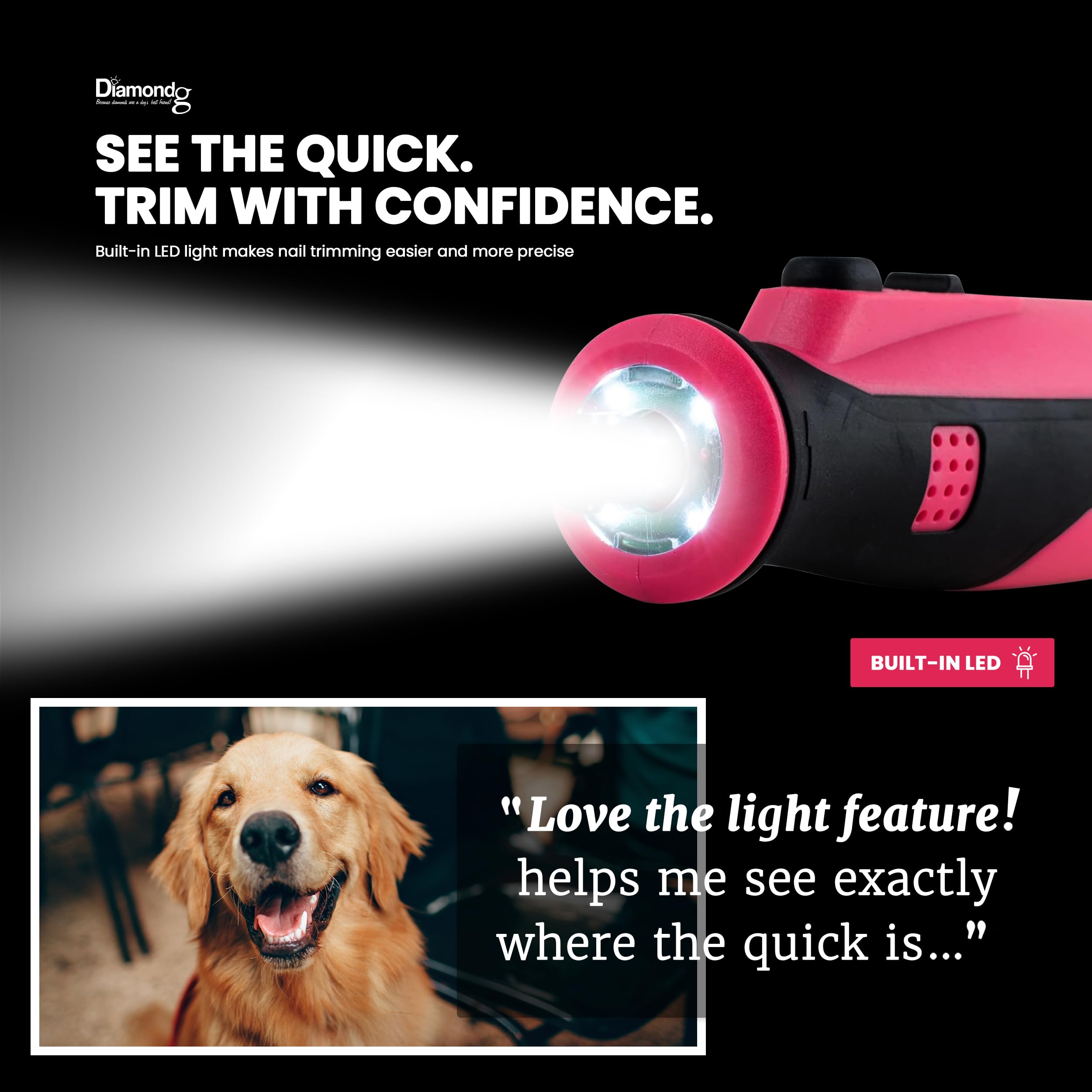 Diamondg Cordless Dog Nail Grinder with Quiet Sound & LED Tip for Large & Small Dogs, 4hrs. Runtime - Electric Dog Nail Trimmer, Heavy Duty Rotary Tool Alternative to Toenail Clippers & Filers
