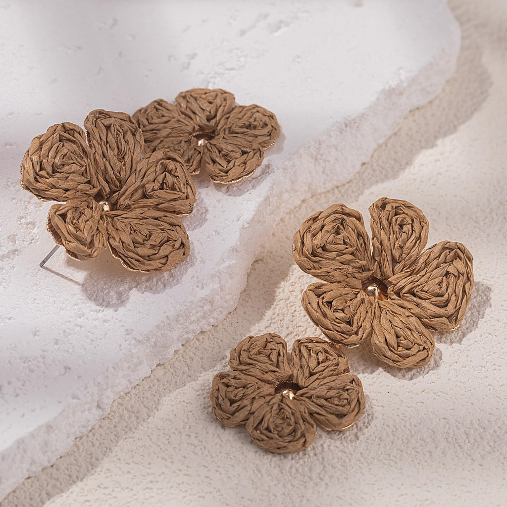 Boho Flower Earrings Statement Raffia Dangle Earrings Cute Floral Jewelry Trendy Summer Beach Vacation Outfits for Women