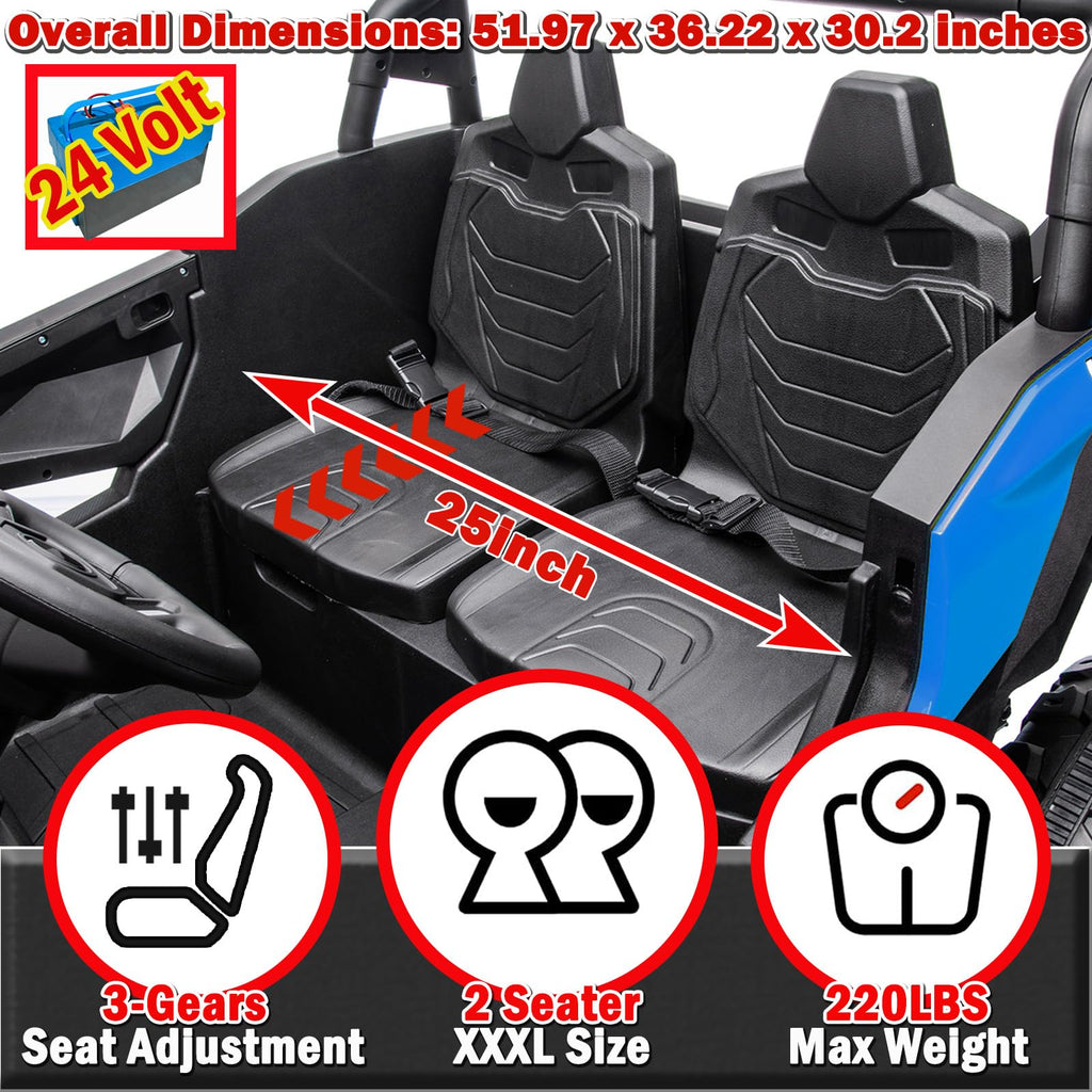 NEWQIDA XXXL 24V Ride On Toys for Big Kids UTV 2 Seater Electric Car w/Remote Control, 4WD Off-Road Side by Side, Max 220lbs, 24.8" Spacious Seat, EVA Tires, Up to 5.6 MPH, Rear Shock Absorbor, Black