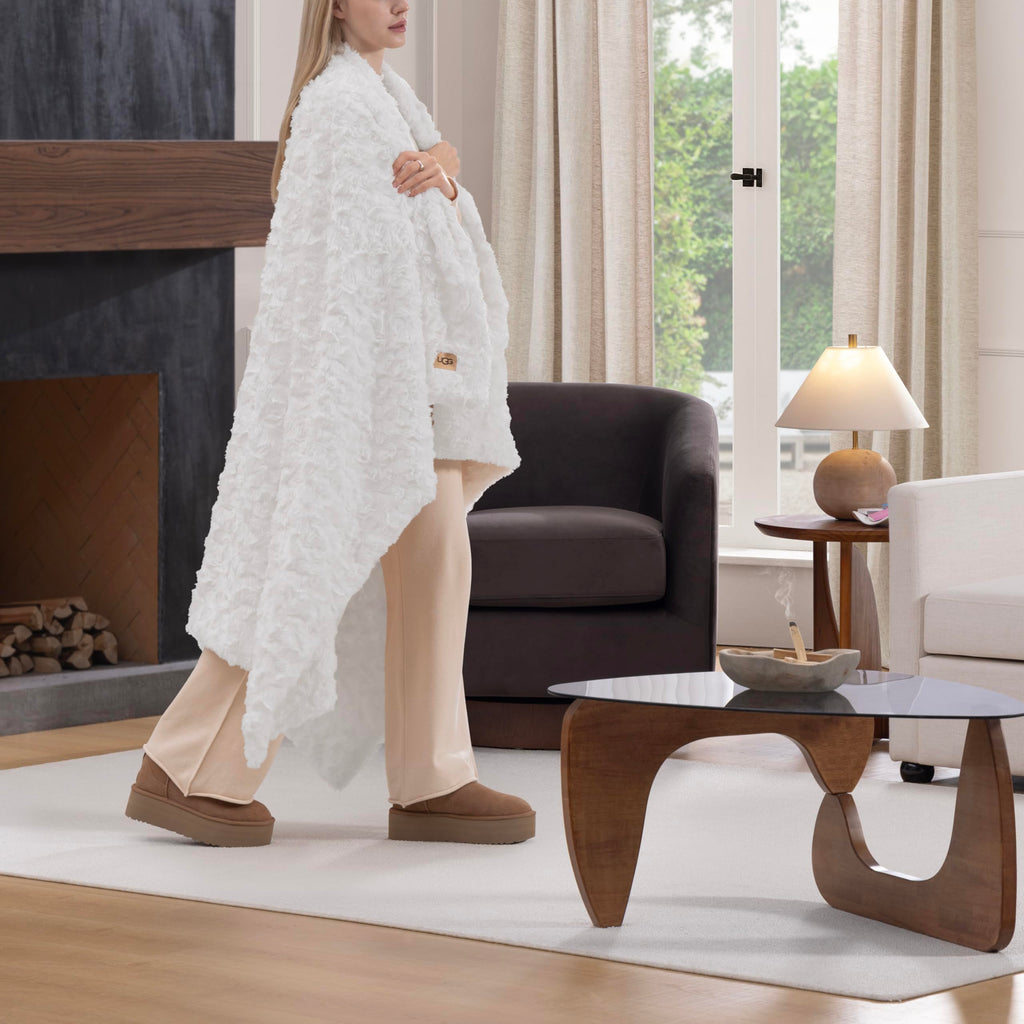 UGG Adalee Faux Fur Twin Size Blanket, Warm Cozy Blanket, Extra Large Throw for Sofa, Washable Bedding for Twin XL Size Bed, Cute Room Decor, 66" x 90", Oyster Brown
