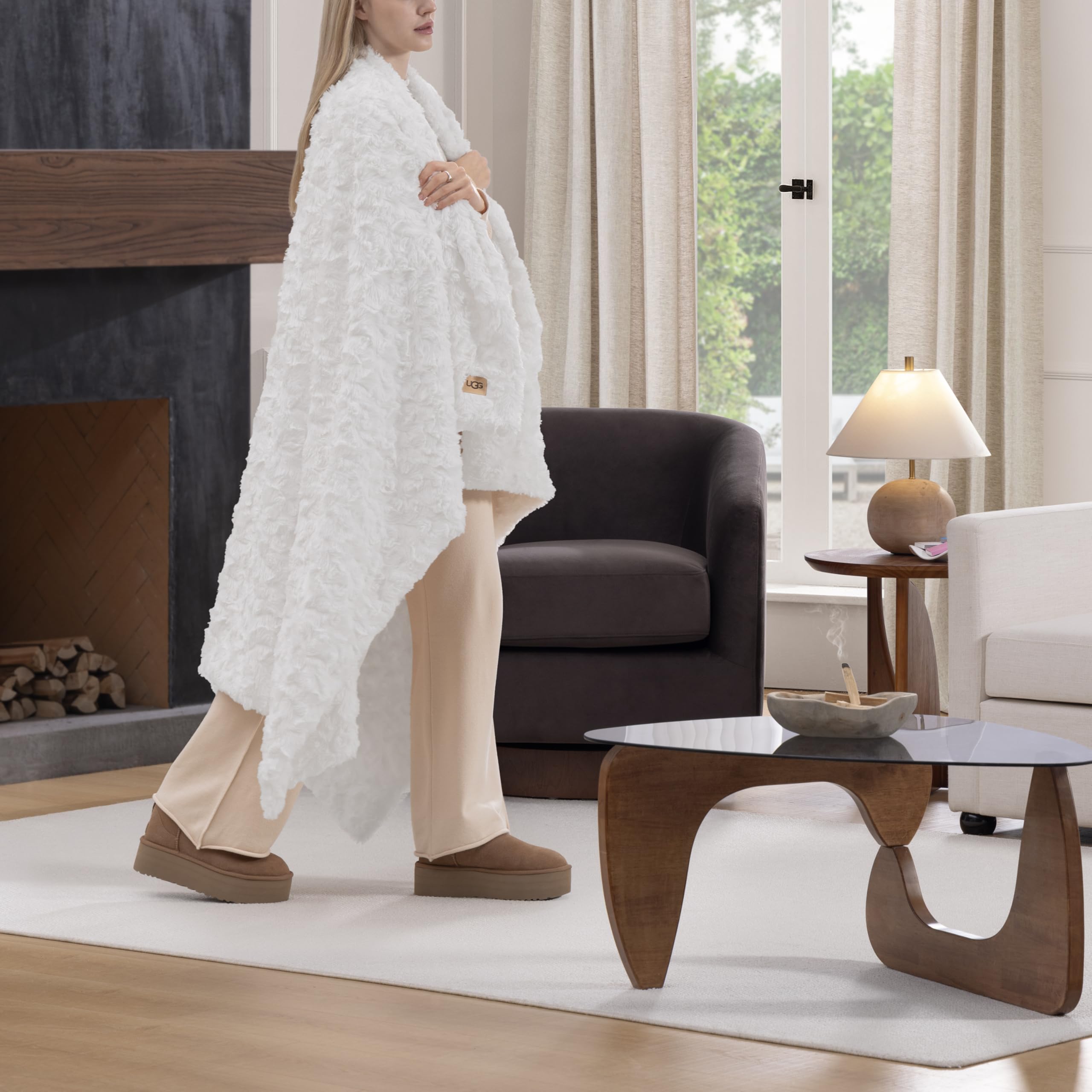 UGG Adalee Faux Fur Twin Size Blanket, Warm Cozy Blanket, Extra Large Throw for Sofa, Washable Bedding for Twin XL Size Bed, Cute Room Decor, 66" x 90", Oyster Brown