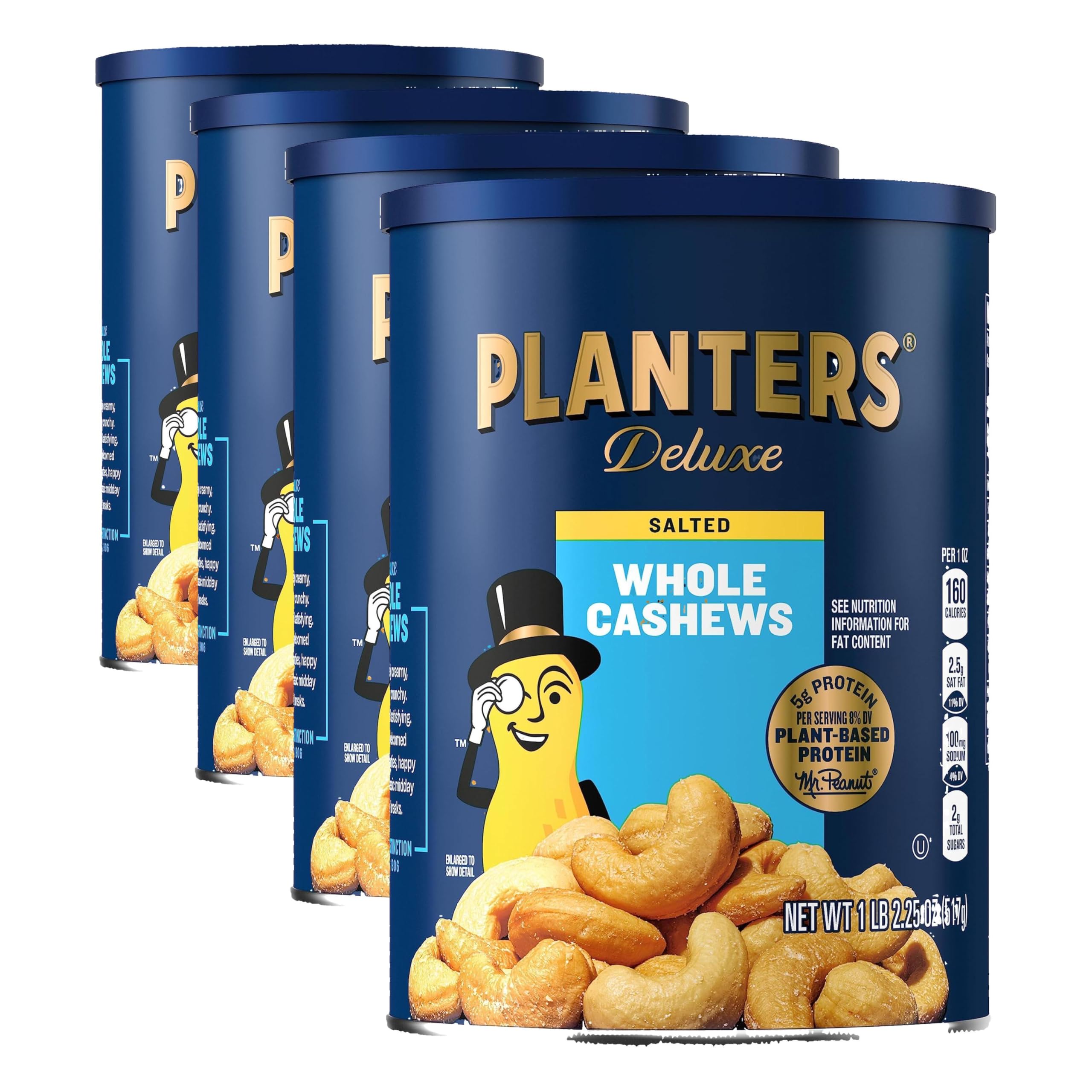PLANTERS Deluxe Lightly Salted Whole Cashews, 18.25 oz. Resealable Container - Lightly Salted Cashews & Lightly Salted Nuts - Snacks for Adults & Kids - Vegan Snacks, Kosher