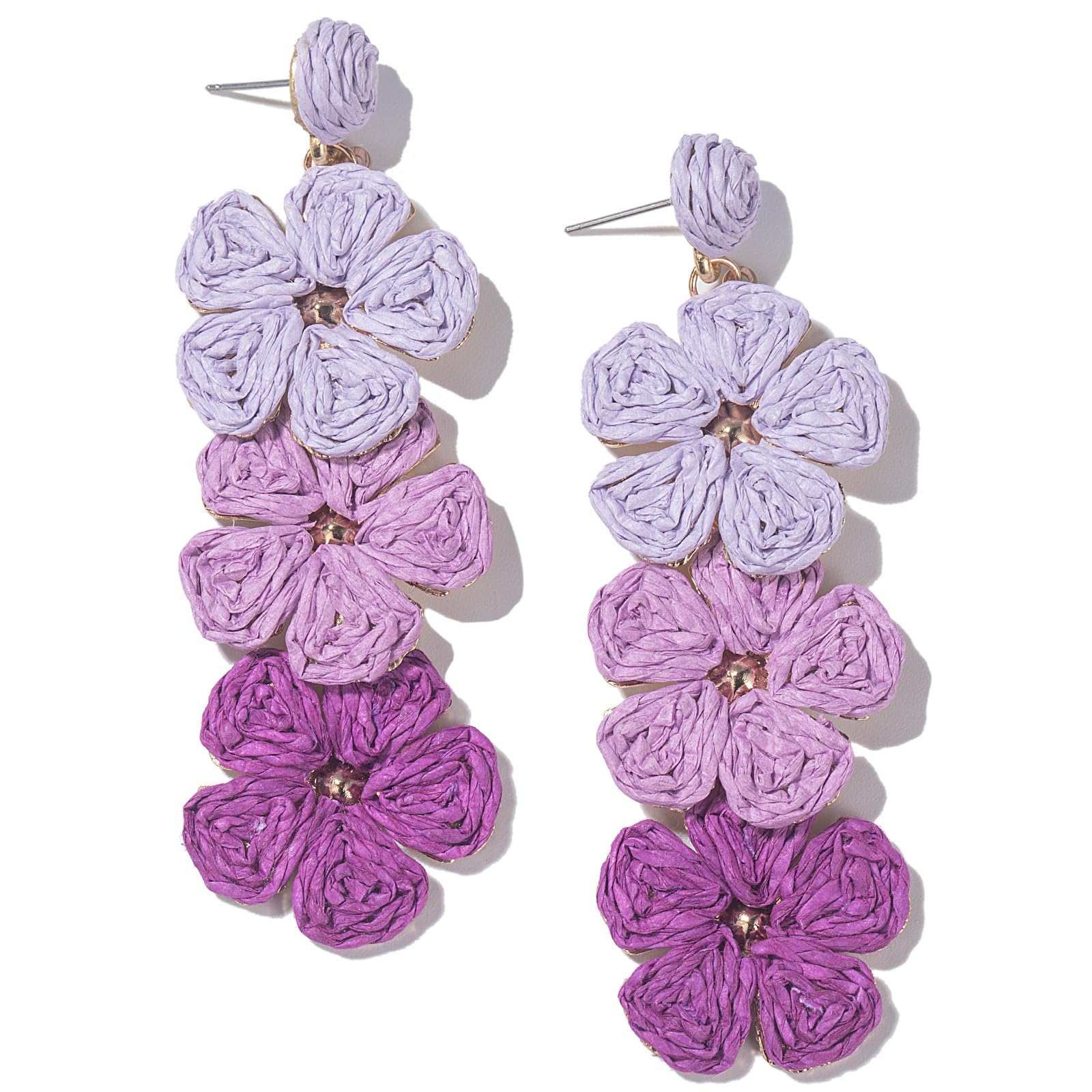 Boho Flower Earrings Statement Raffia Dangle Earrings Cute Floral Jewelry Trendy Summer Beach Vacation Outfits for Women