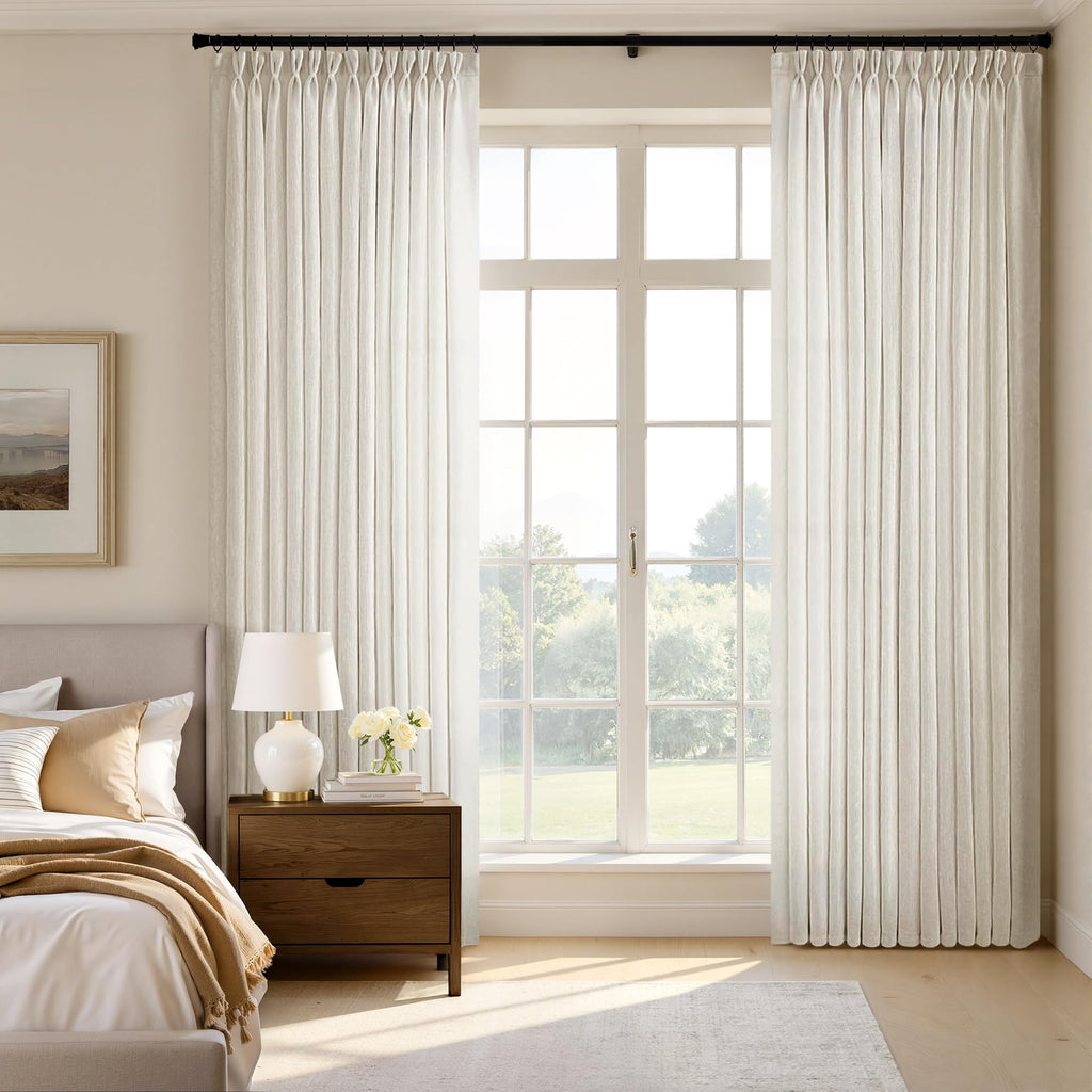 MIULEE Pinch Pleated Linen Curtains 84 Inches Long 2 Panels for Bedroom Living Room, Soft Thick Linen Textured Window Drapes Back Tab Hooks Semi Sheer Light Filtering Farmhouse，Beige