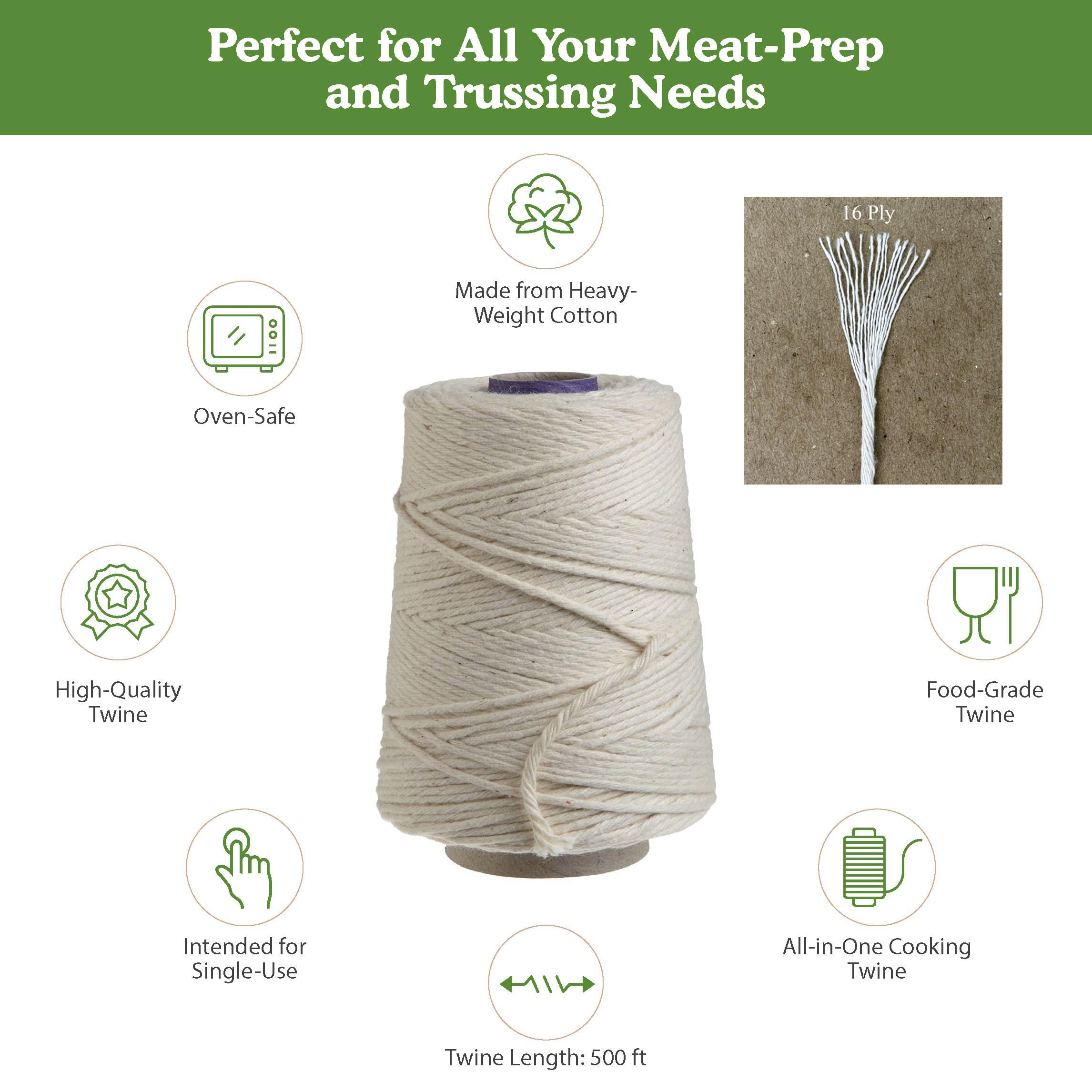 Regency Wraps Butchers Cooking Twine, Heavy Duty, 500ft,16 Ply, 2.4mm, Food-Safe Cotton Kitchen String for Turkey Trussing, Meat Prep, Crafting, Natural, Pack of 1