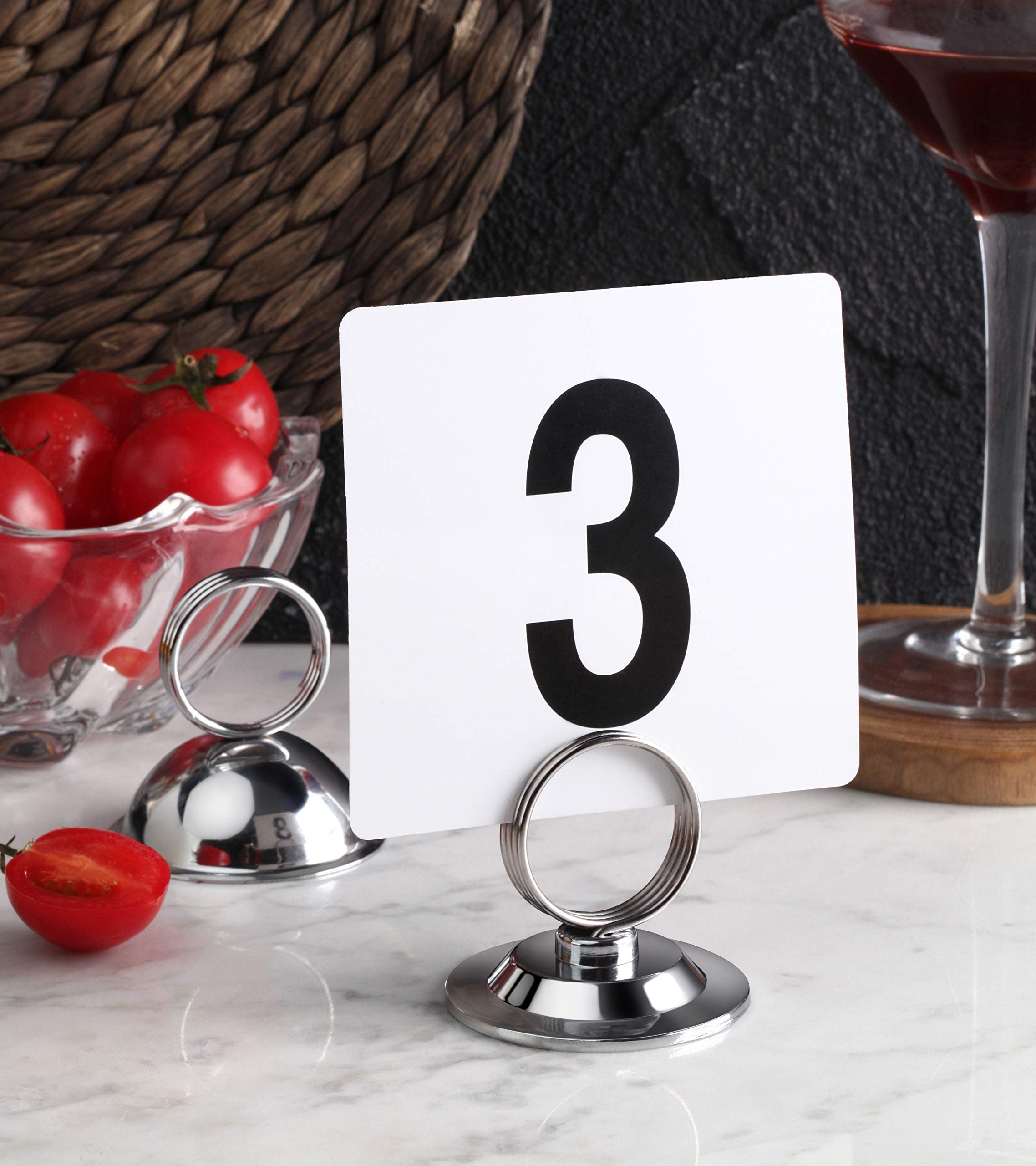 New Star Foodservice 23145 Double Side Plastic Table Numbers, 1 to 25, 4" x 4", Light Grey on Black