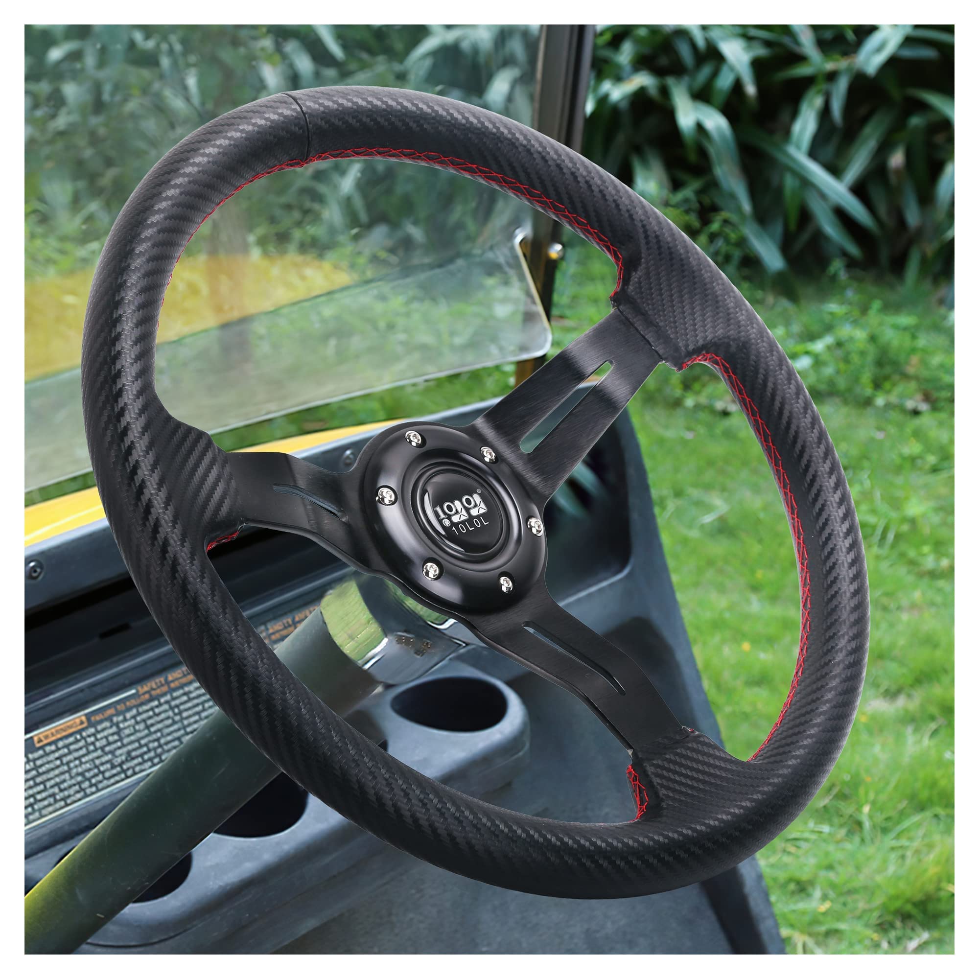 10L0L Golf Cart Steering Wheel, 13' Universal Fit for EZGO TXT/RXV, Club Car DS/Precedent, Yamaha G2-G29 (Carbon Black)