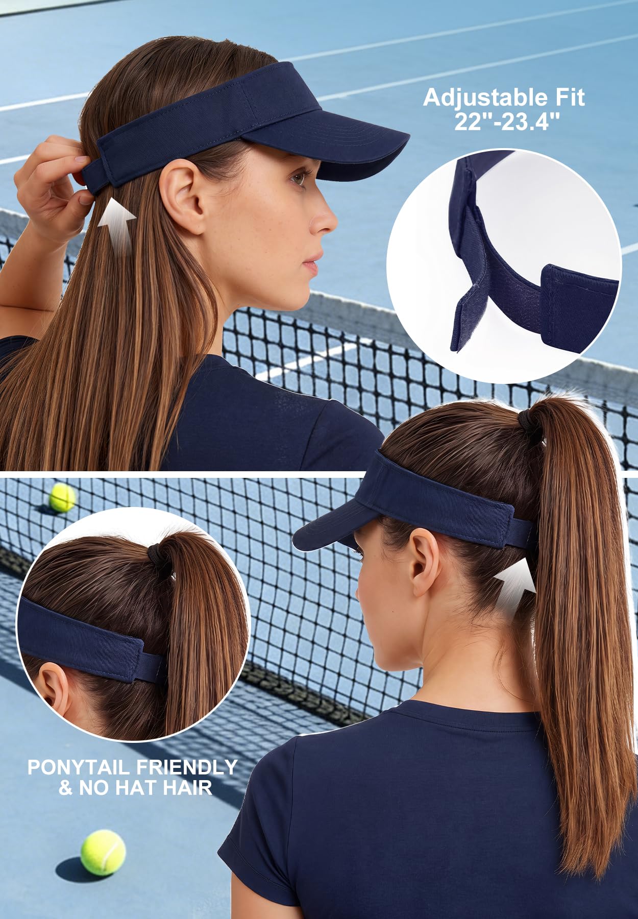 Zando 3.2" Structured Brim Sun Visor Hats for Women, Quick-Dry Lightweight Sports Visor for Golf, Tennis, Pickleball