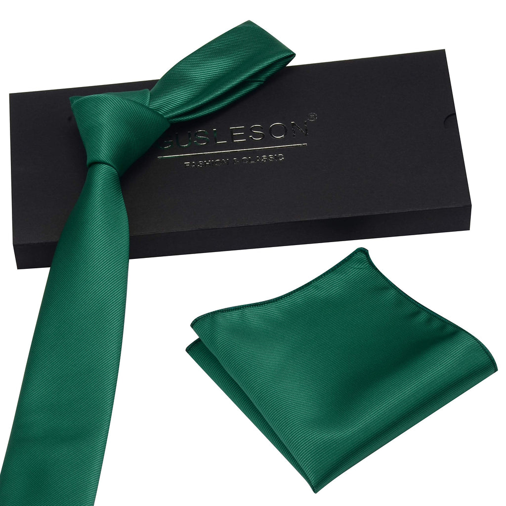 GUSLESON 2.4" Slim Necktie and Handkerchief Set For Men Solid Skinny Tie Set