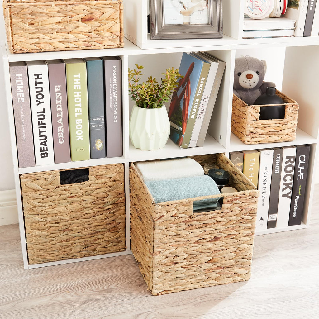 Vagusicc Wicker Storage Basket, Set of 2 Seagrass Storage Baskets, Foldable Wicker Basket 9 Inch Square Cube Storage Bins Storage Baskets for Organizing Shelf Baskets, 9''x9''x9''