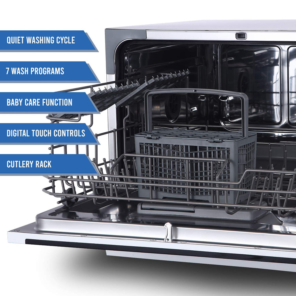 Farberware Compact 6-Place Setting Dishwasher - Portable Mini Countertop Dishwasher with 7 Wash Programs - Perfect for Small Spaces Like Apartment, Dorm, Boat, Camper/RV