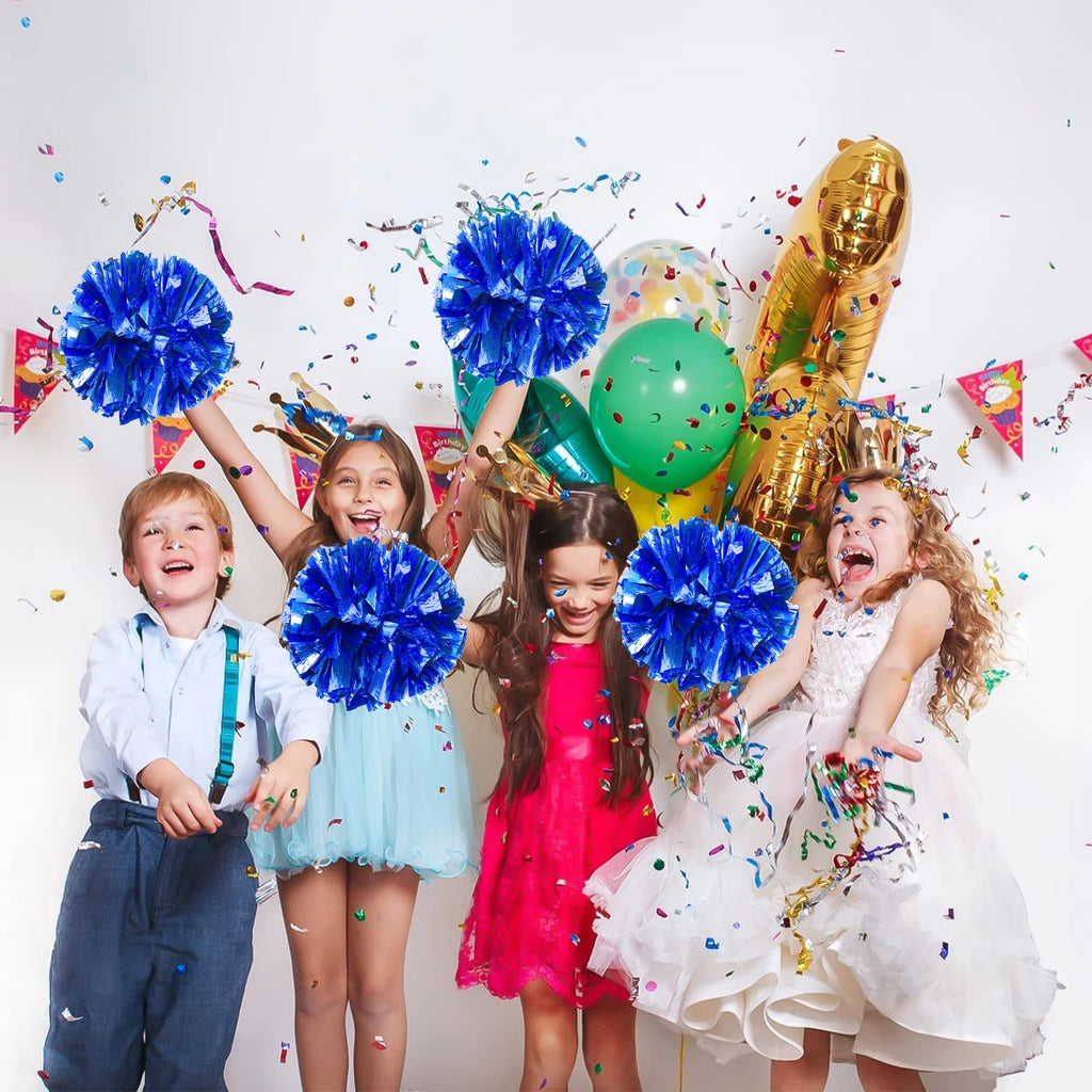 4Pcs Metallic Cheerleading Pom Poms, Creatiee 2 Pair Cheerleader Cheering Squad Pompoms for School Sports Dance Games Team Spirit Cheer