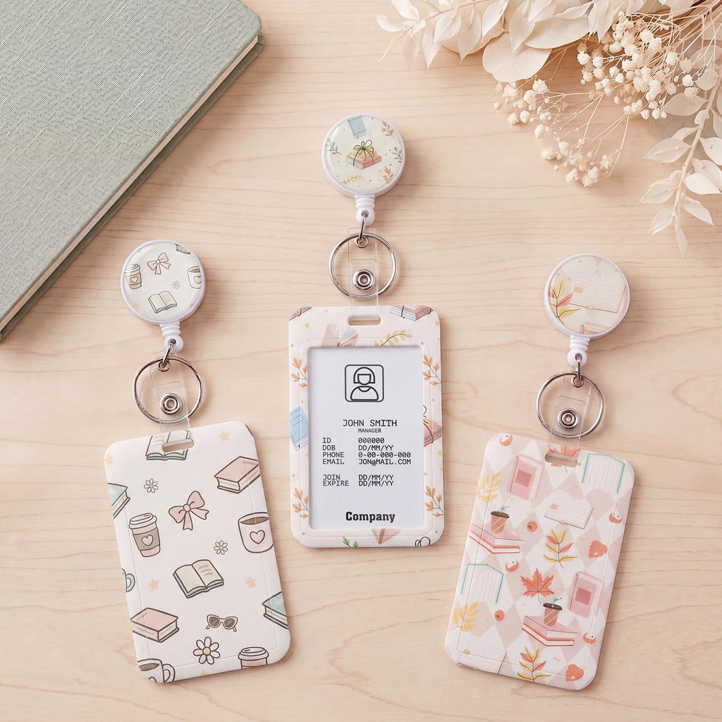 3 Set Badge Holder Retractable Reel Bloom ID Badge Holders with Clip Cute Name Badge Holders for Teacher Nurse Doctor Student Office Workers