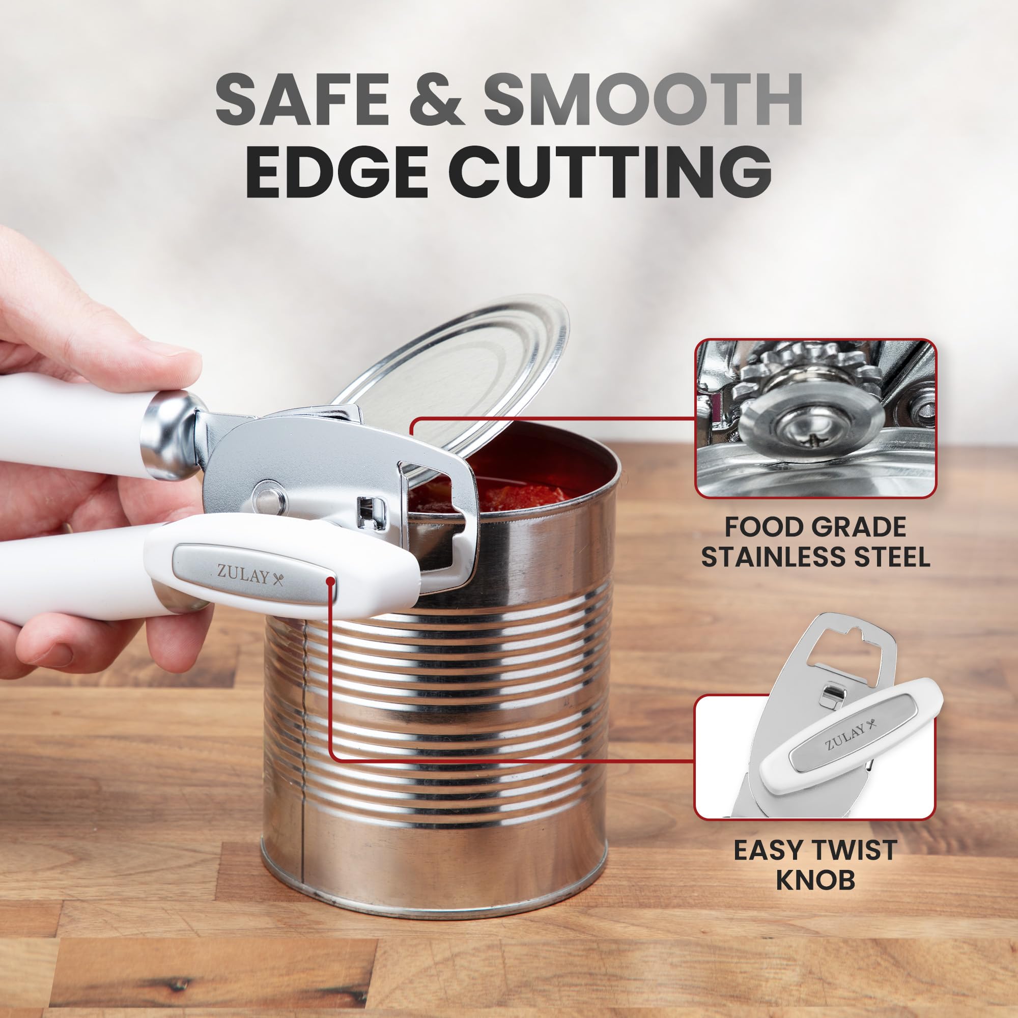 Zulay Kitchen Heavy Duty Stainless Steel Can Opener Manual with Bottle Opener - Rust Proof Manual Can Opener With Turn Knob & Comfy Soft Grip Handles - Airy Lilac