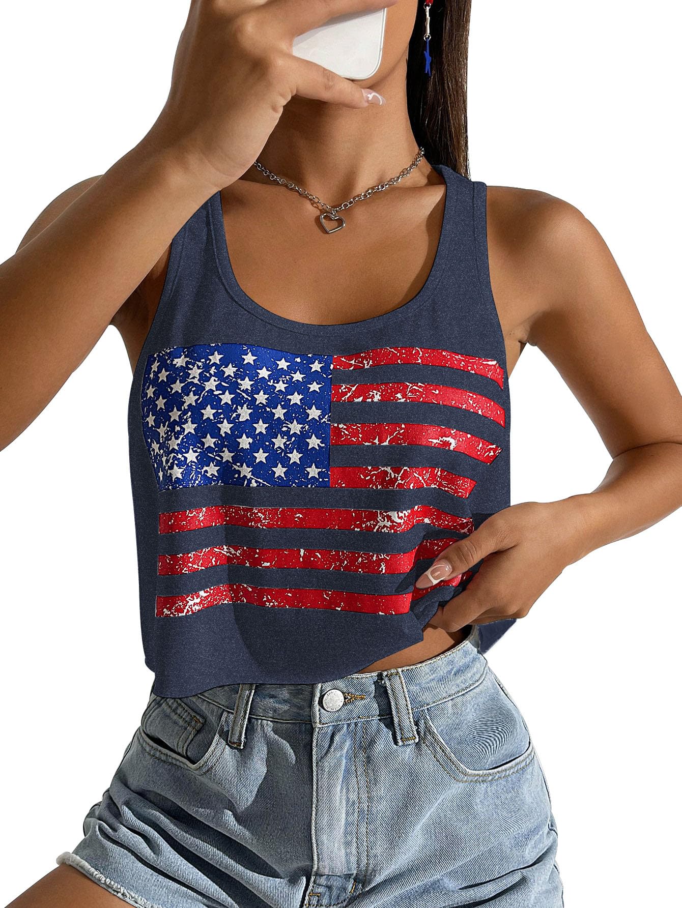 Women's Red White and Blue Shirts Patriotic Tops American Flag Graphic Crop Tops for Teen Girls
