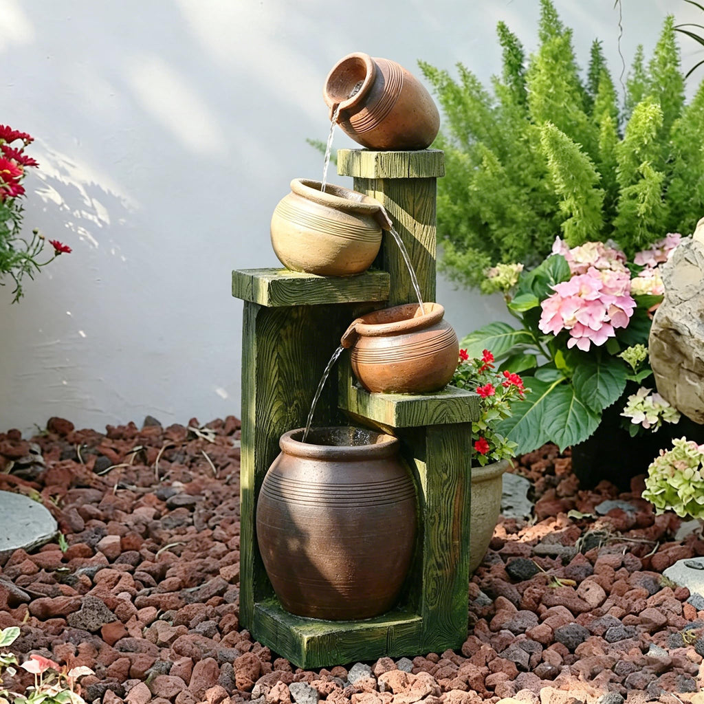 Bumilgar 2-Tier Bowl Water Fountain with LED Lights, 27.95" Tall Freestanding Outdoor & Indoor Garden Waterfall Fountain for Yard, Patio, Backyard, Floor Standing Home Decor