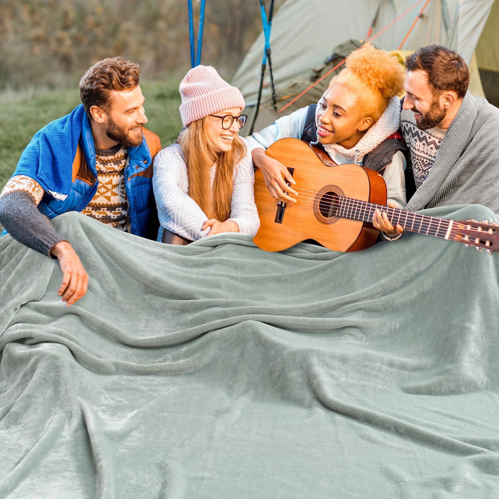 PHF Oversized King Big Fleece Blanket 120"x120", No Shed No Pilling Extra Large Soft Blanket, Giant 10'x 10' Lightweight for Bed, Sofa Travel and Camping, Suitable for All Season, Beige