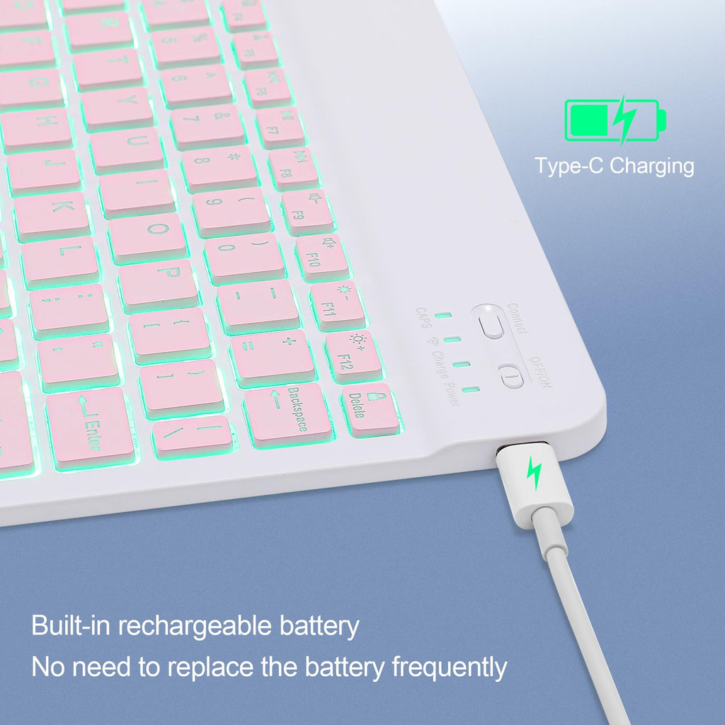 Backlit Bluetooth Keyboard Small Portable Wireless Keyboard Rechargeable Illuminated for Android Samsung Tablet Cell Phone Smartphone iPad A16 11th 10th Generation iPad Pro Air Mini iPhone (Black)