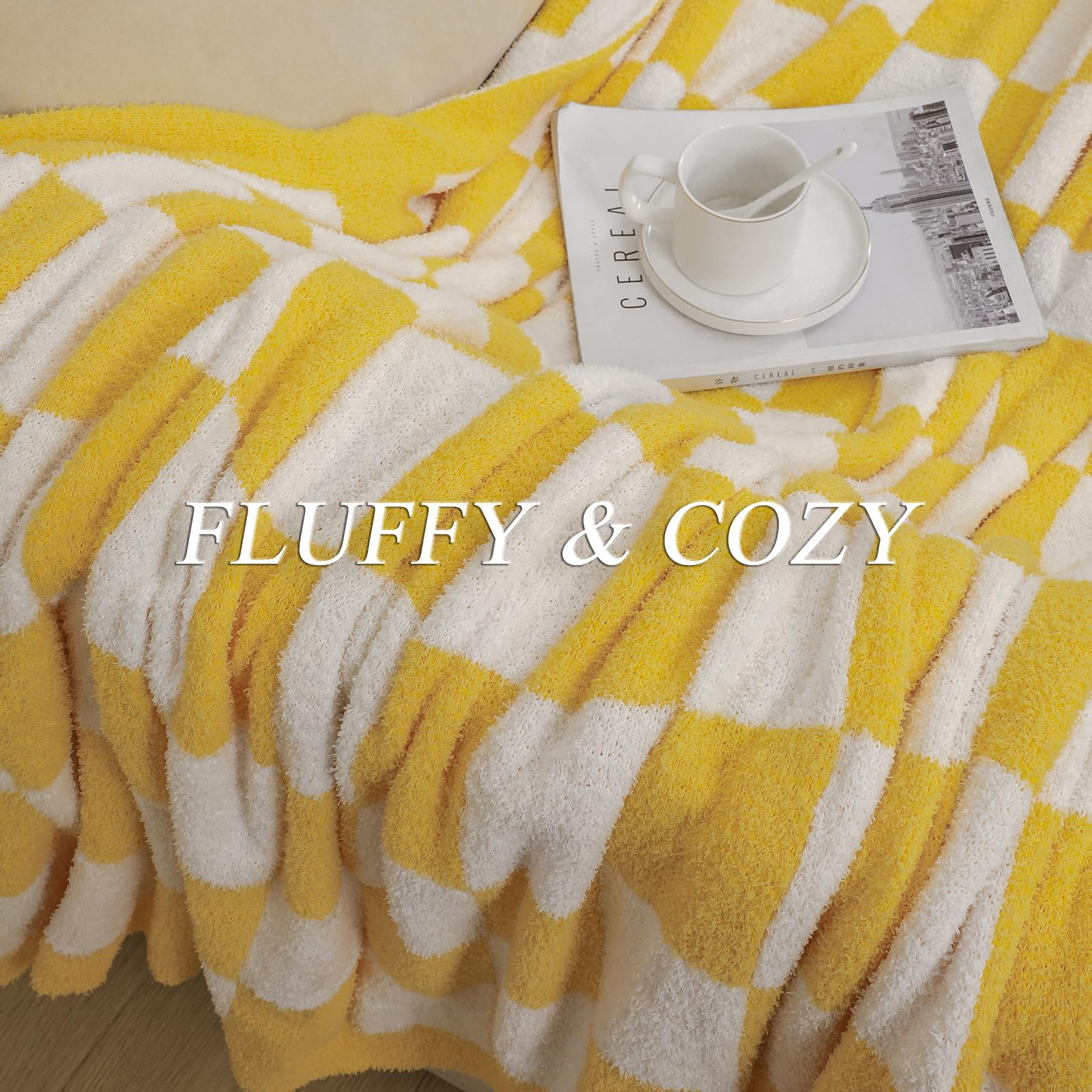 bearberry Fuzzy Checkerboard Grid Throw Blanket Soft Cozy Warm Microfiber All Season Blanket Decor for Couch Sofa Bed Travel Home (Avocado Green, 50''x60'')