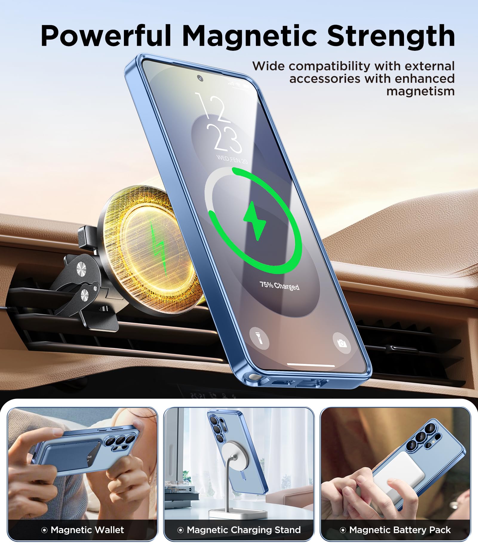 Magnetic Case Compatible with Samsung Galaxy S25 Ultra,Compatible with MagSafe,[Full Camera Protection][Screen Protector] Shockproof Plating Clear Phone Cover for Galaxy S25 Ultra(Black/Clear)