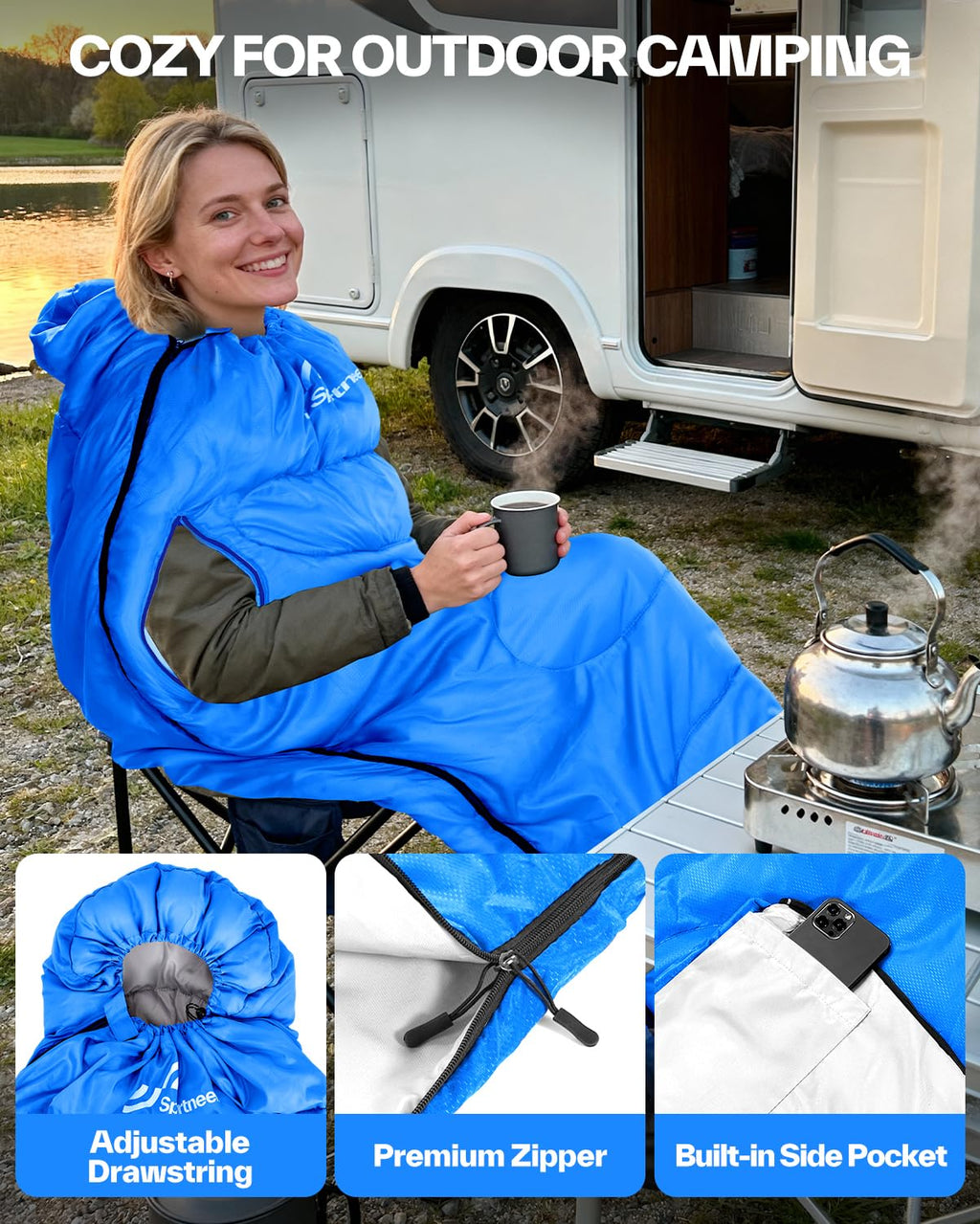 Sportneer Wearable Sleeping Bag for Adults & Kids – Walkable with Arm Zippers, Warm Weather & Cold Waterproof, Compact for Camping, Stadiums, Travel, Backpacking & Car Use