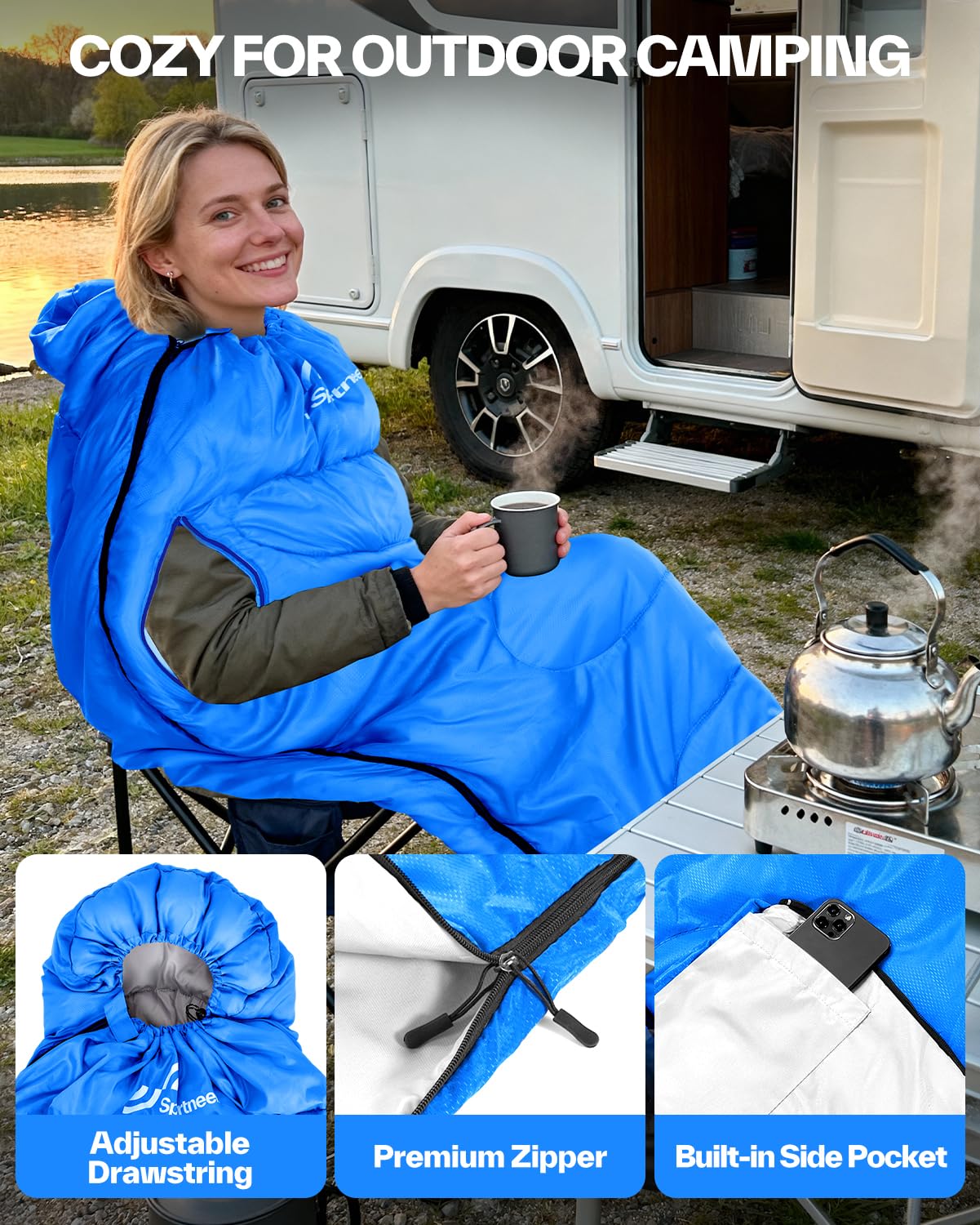 Sportneer Wearable Sleeping Bag for Adults & Kids – Walkable with Arm Zippers, Warm Weather & Cold Waterproof, Compact for Camping, Stadiums, Travel, Backpacking & Car Use