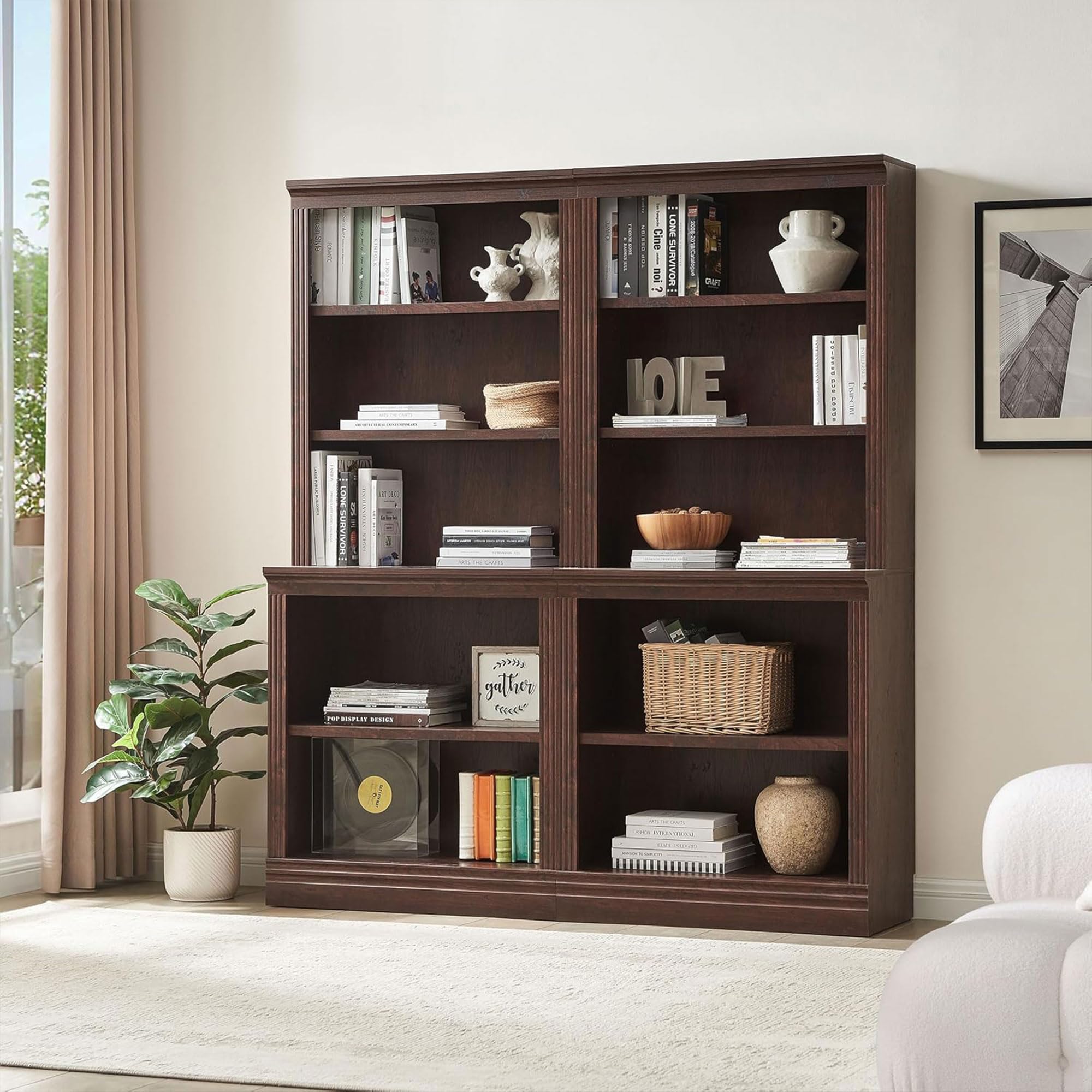 JAHRSTIM Halston Bookshelf, 5-Tier Tall Deep Storage Shelf, Adjustable Open Shelving Unit Closet Organizer and Storage for Living Room Home Office Bedroom, Modular Deep Bookcase Bookshelves