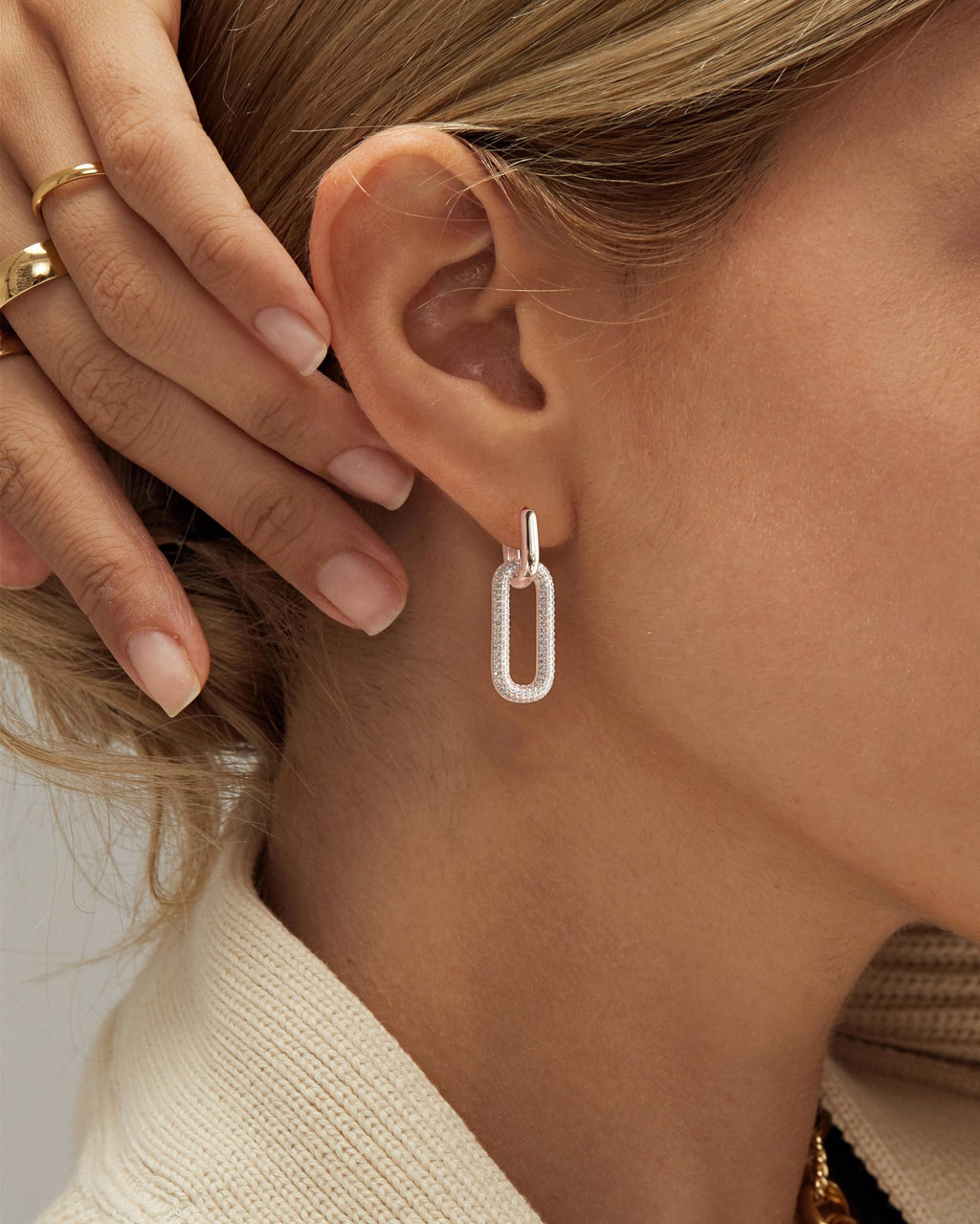 Gold Earrings for Women Trendy, Simple Dainty 14K Gold Plated Paperclip Square Chain Link Dangle Hoops Earrings Pin Stud Huggie Earrings Lightweight Hypoallergenic Minimalist Aesthetic Gold Jewelry for Christmas Gifts