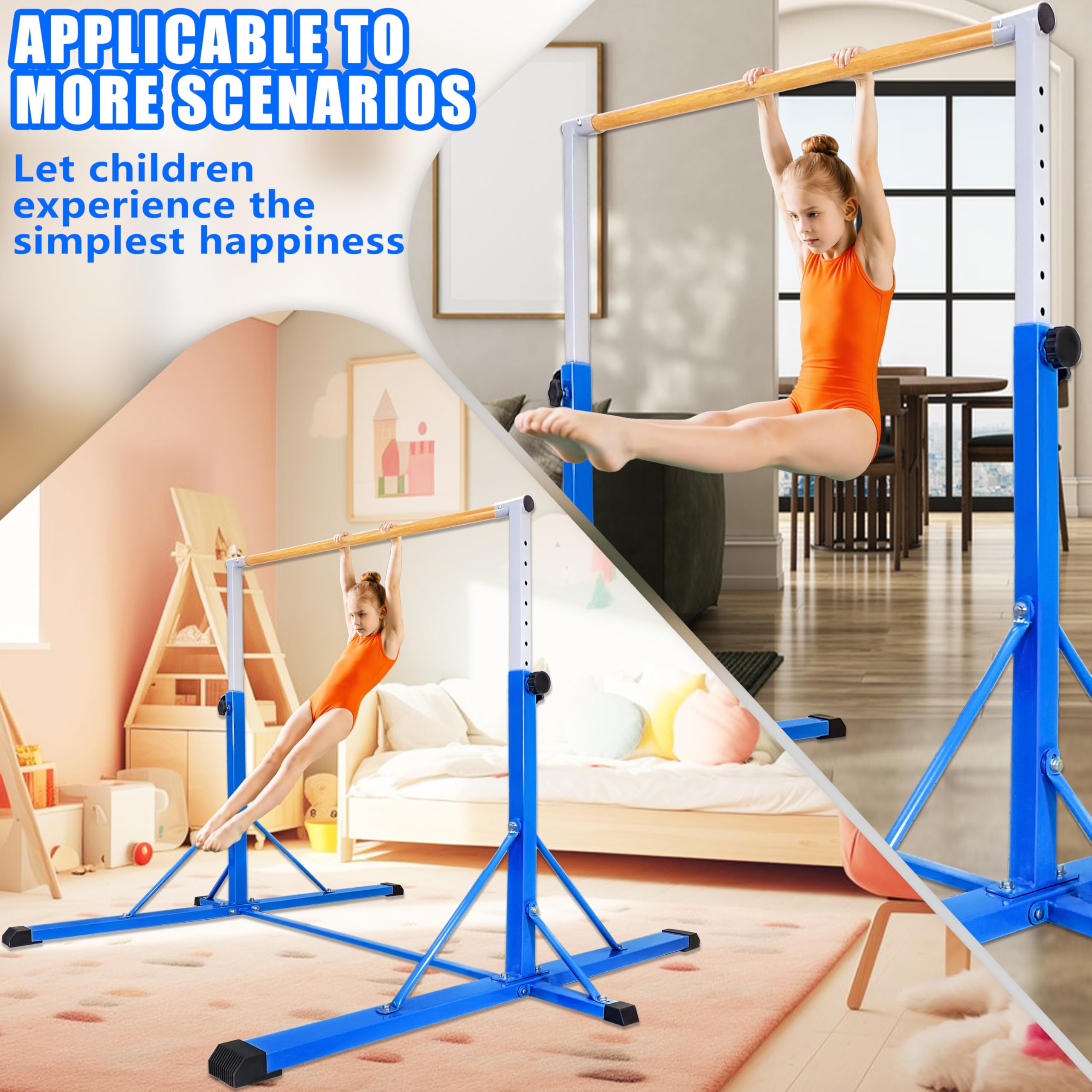 FC FUNCHEER Gymnastics Bar for Kids Ages 3-15, 35" to 60" Adjustable Height, 4FT Wide Base - Professional Kip Bar with 360° Stability & Fiberglass Crossbar, Easy Fold&Solid Design for Home Training