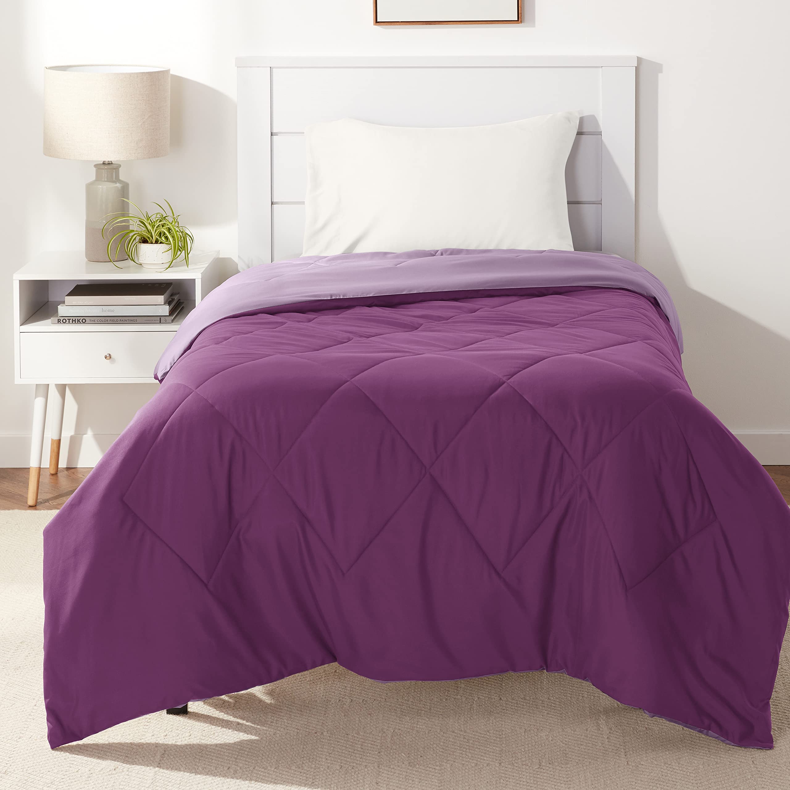 Amazon Basics Reversible Lightweight Microfiber All Season Comforter Blanket, Twin/Twin XL, Burgundy/Grey (Pack of 2)