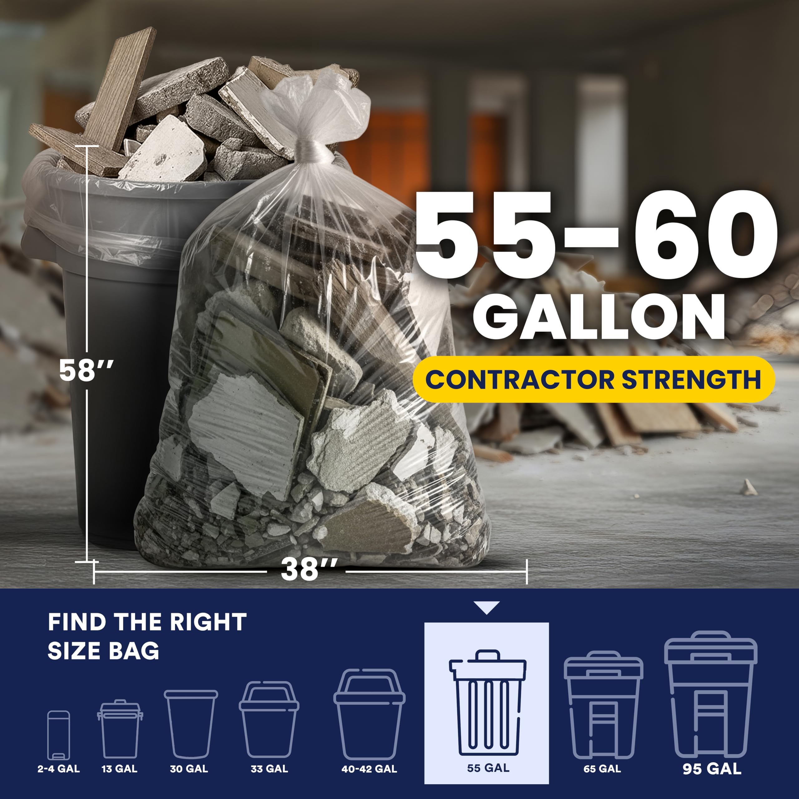 Plasticplace 64-65 Gallon Trash Can Liners for Toter │ 1.5 Mil │ Black Heavy Duty Garbage Bags │ 50” x 60” (25 Count)