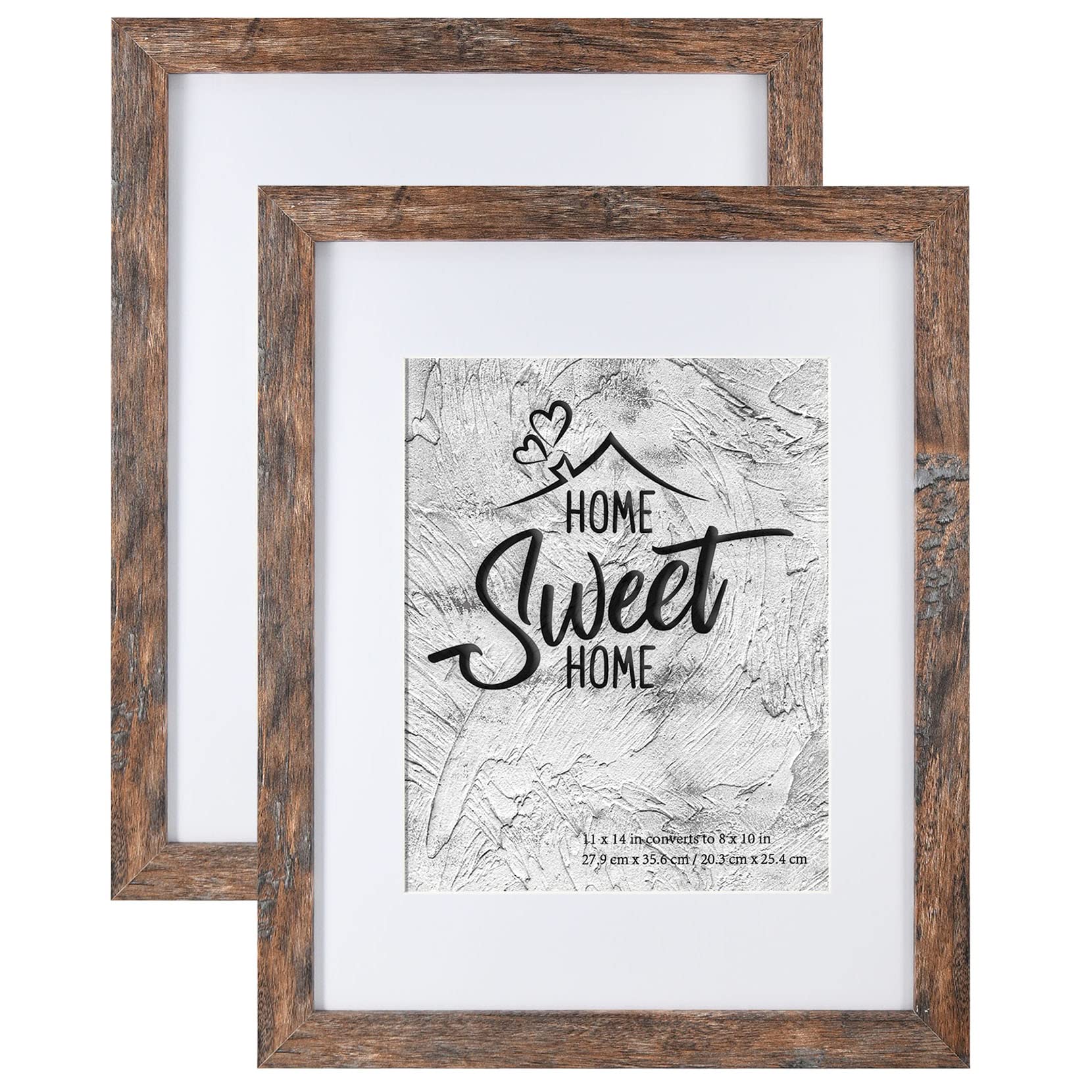 Califortree Black 11x14 Picture Frame - Display Photos 8x10 with Mat or 11x14 Without Mat - HD Glass Inside, Set of 2