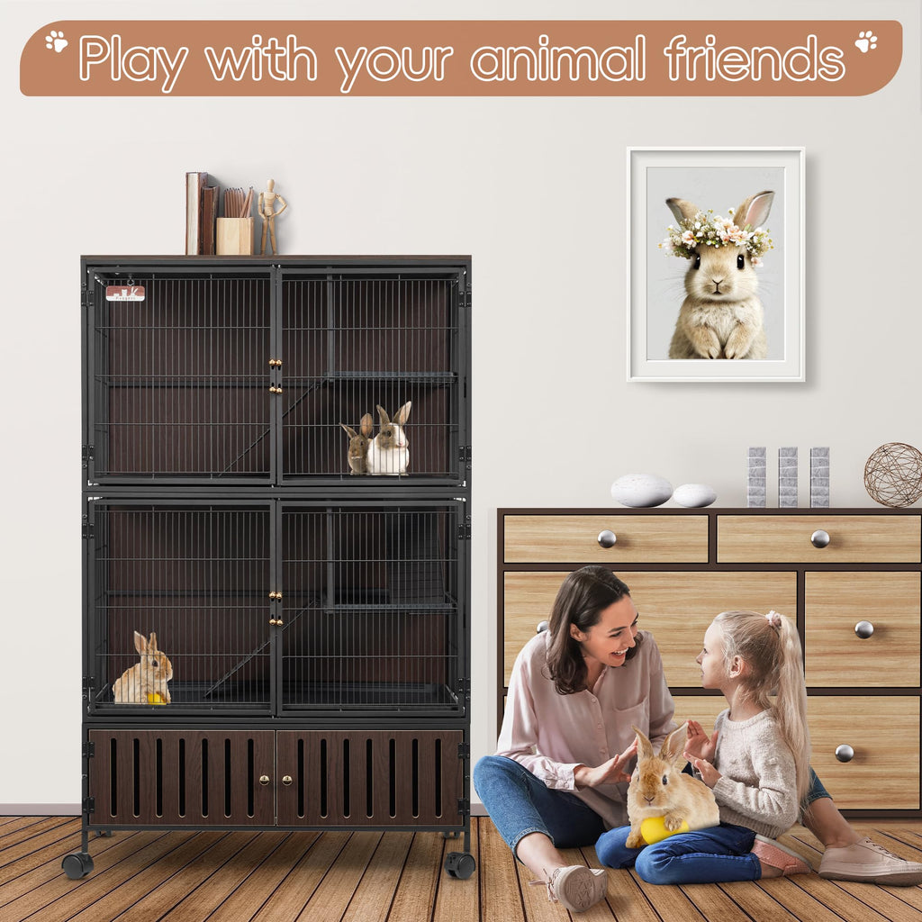 Fragess Metal Large Guinea Pig Cages 5 Levels, 60" H Rolling Ferret Cage with Removable Ramps & Double Door, Cages with Locker, Squirrel Cage Christmas Decoration Pet Crate Furniture