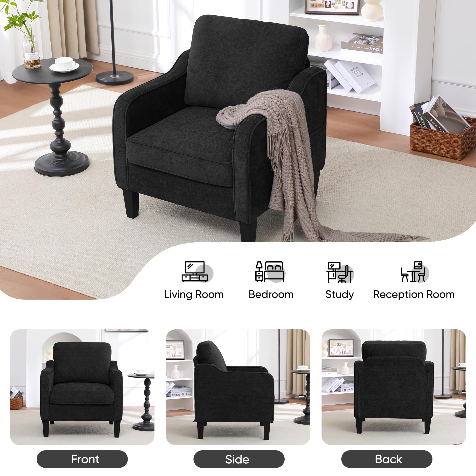 Accent Chair for Living Room, Mid Century Modern Reading Chair for Bedroom, Upholstered Armchair with Side Pockets, Comfy Single Sofa Side Chair for Office, Apartment, Small Room, Beige