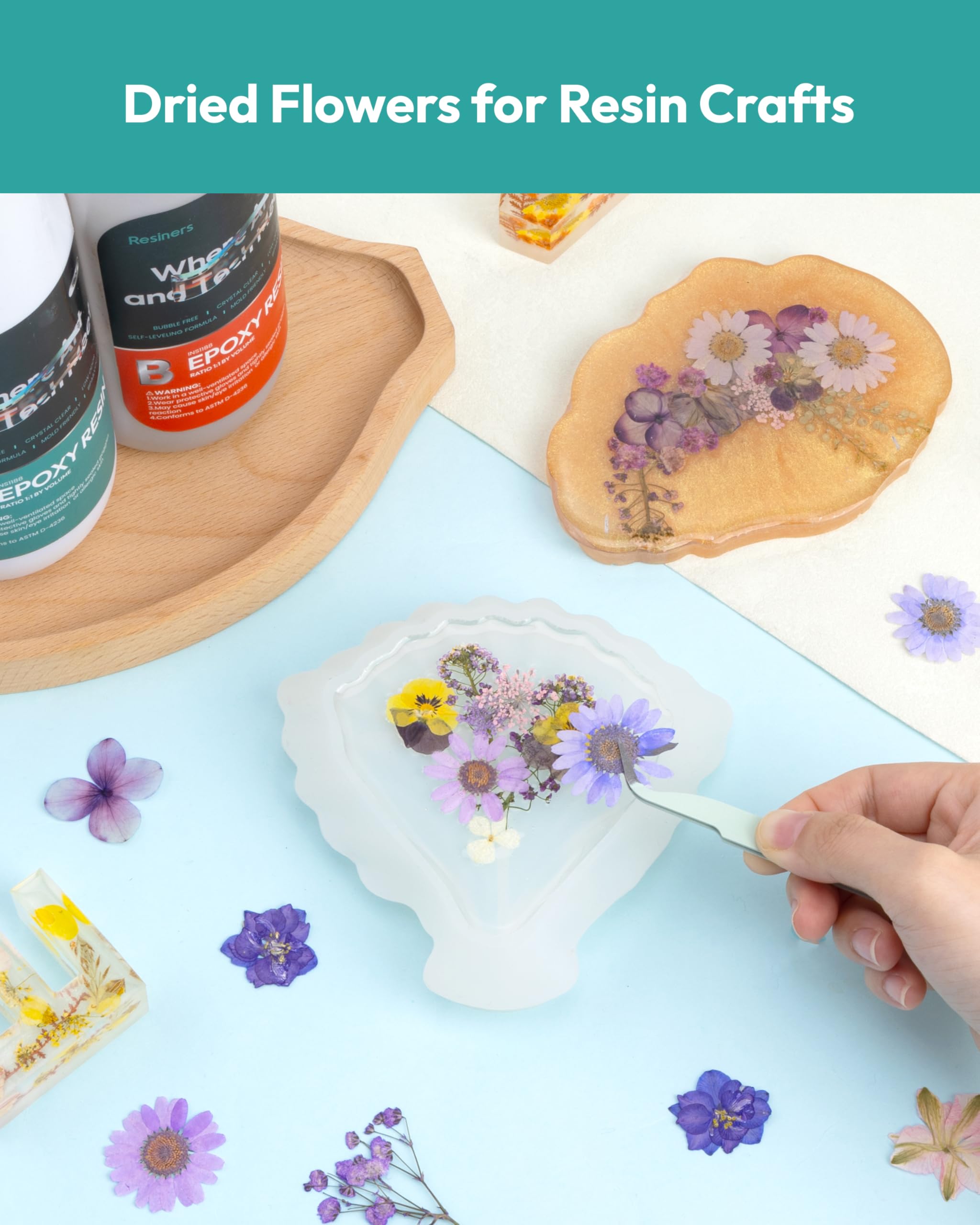Dried Flowers, Resiners 58Pcs Pressed Flowers for Craft Pink Real Natural Dried Flowers Dry Leaves Kit for DIY Making Crafts Resin Soap Candle Scrapbook Supplies Card Making Jewelry