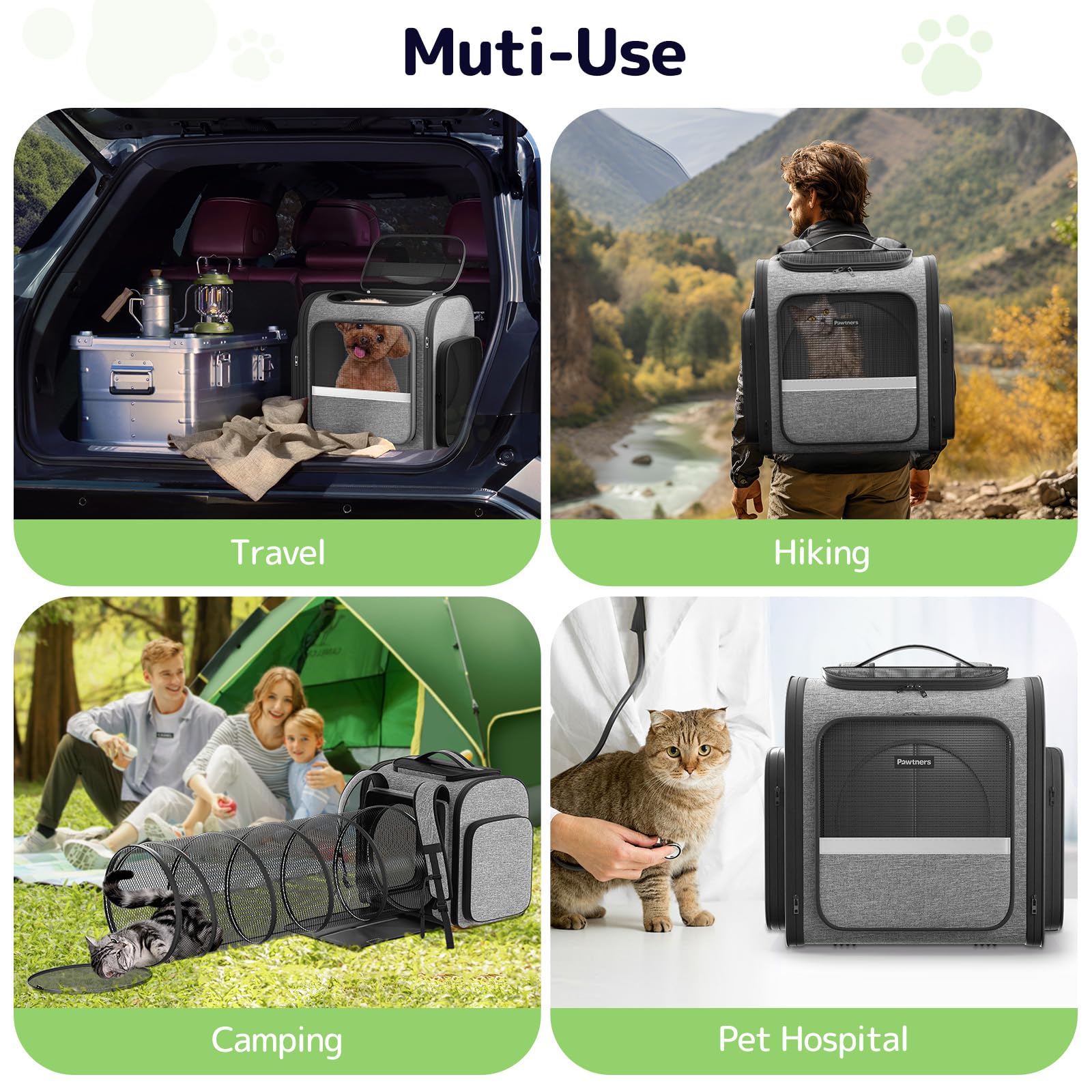 Cat Carrier Backpack with Detachable Play Tunnel, 2 in 1 Cat Tunnel Backpack Suitable for Carrying & Playing, Expandable Pet Carrier for Small Medium Kitten Puppy, Suitable for Travel Hiking Camping