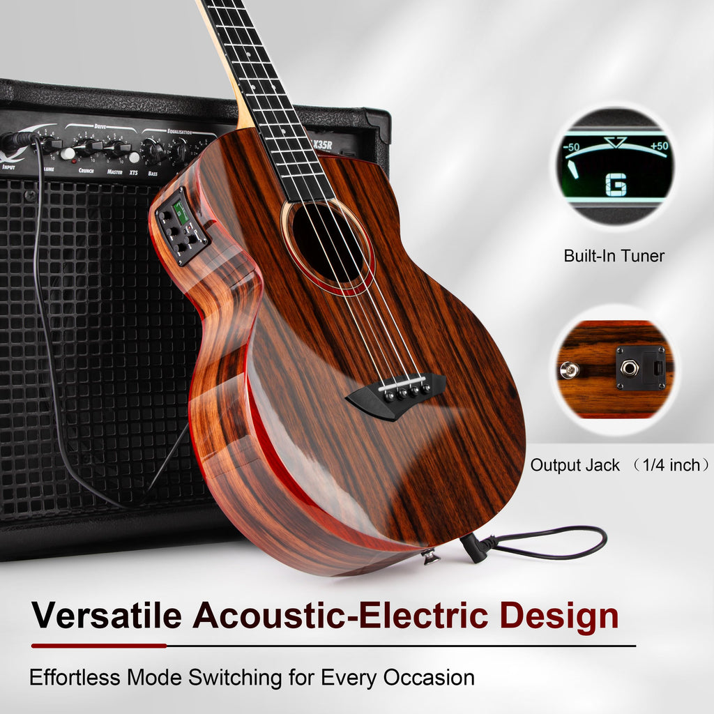 Caramel TEG95 Butterfly Bocote Glossy Tenor Acoustic & Electric Ukulele | 26-inch Handmade Professional Ukelele Kit with Accessories