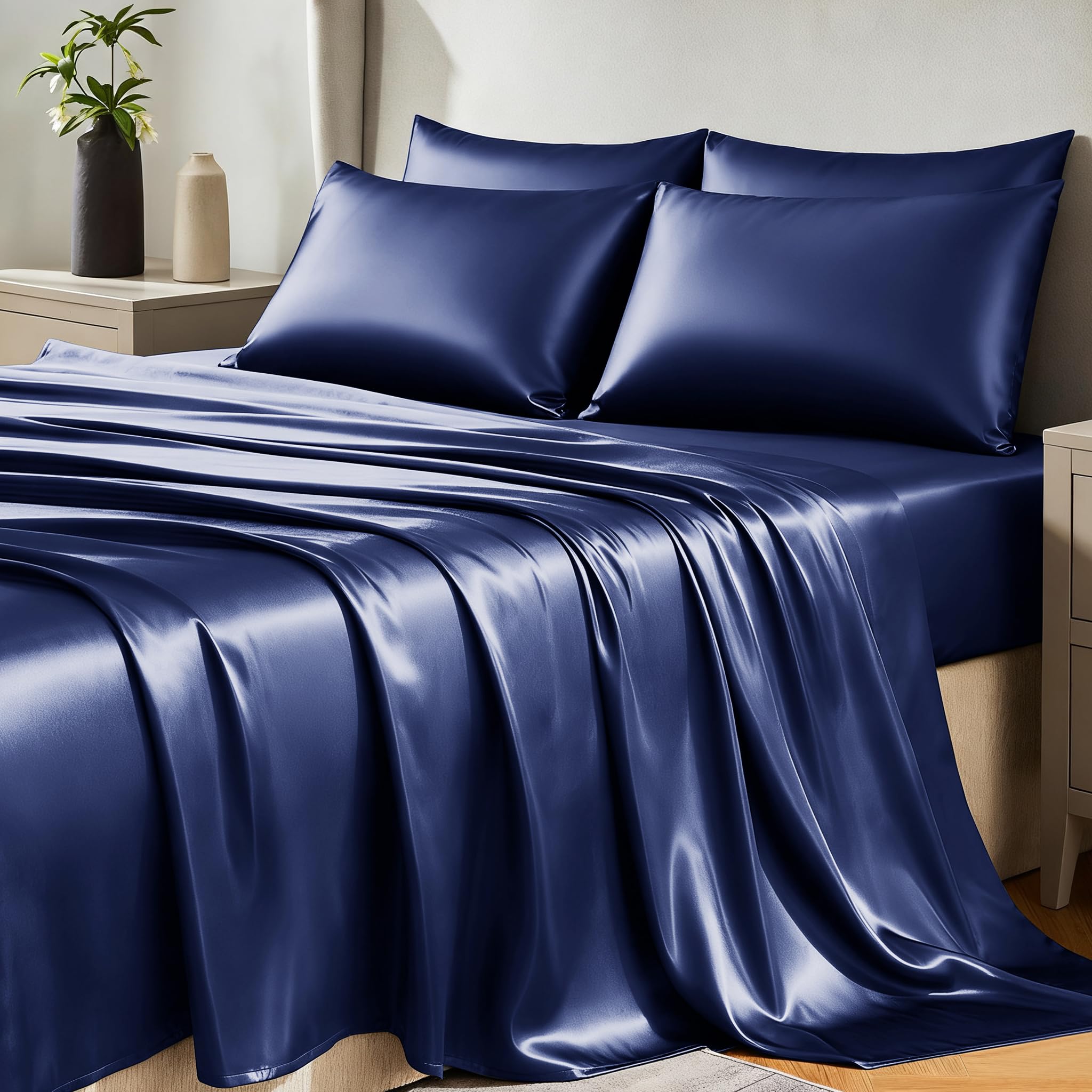 CozyLux Satin Sheets Twin Sheet Set - Silky Soft Bedding Similar to Silk, 3 Piece Sheets for Hair and Skin, Deep Pocket with All-Around Elastic, Home Decor for Bedroom, Black