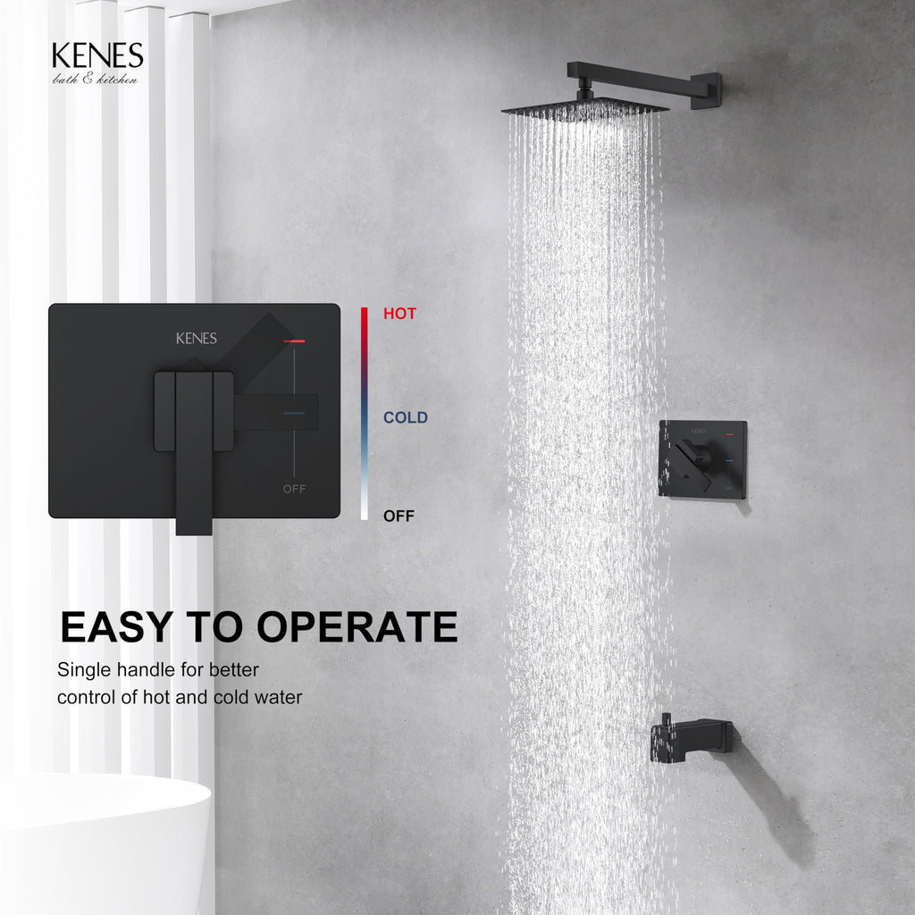 KENES Brushed Nickel 10-Inch Shower Head and Handle Set, Square Shower Faucet Set Bathroom Rainfall Shower System Wall Mount, KE-6024B (Shower Valve Included)