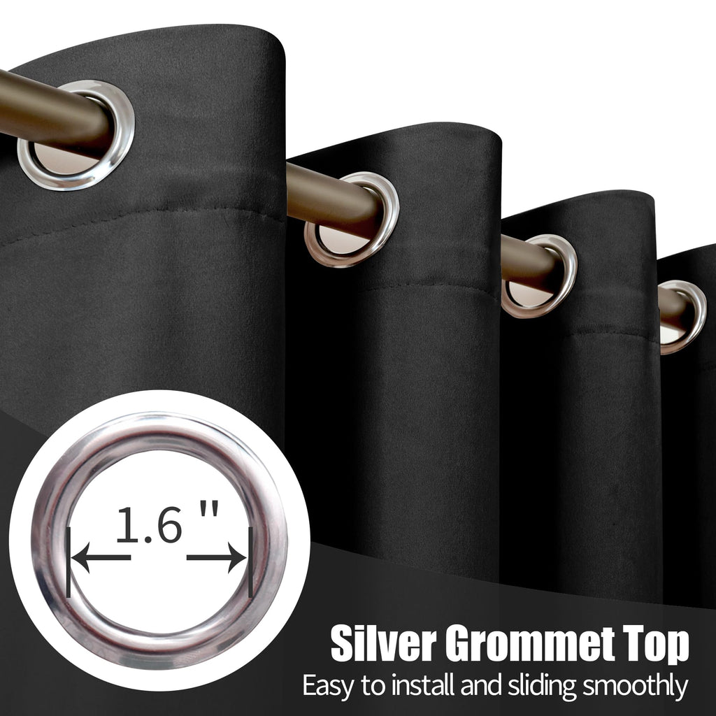 YoungsTex Velvet Black Out Curtains 63 Inches Long for Bedroom, Grommet Thermal Insulated Drapes Room Darkening Privacy for Living Room, Black, 2 Panels, 52 X 63 Inch