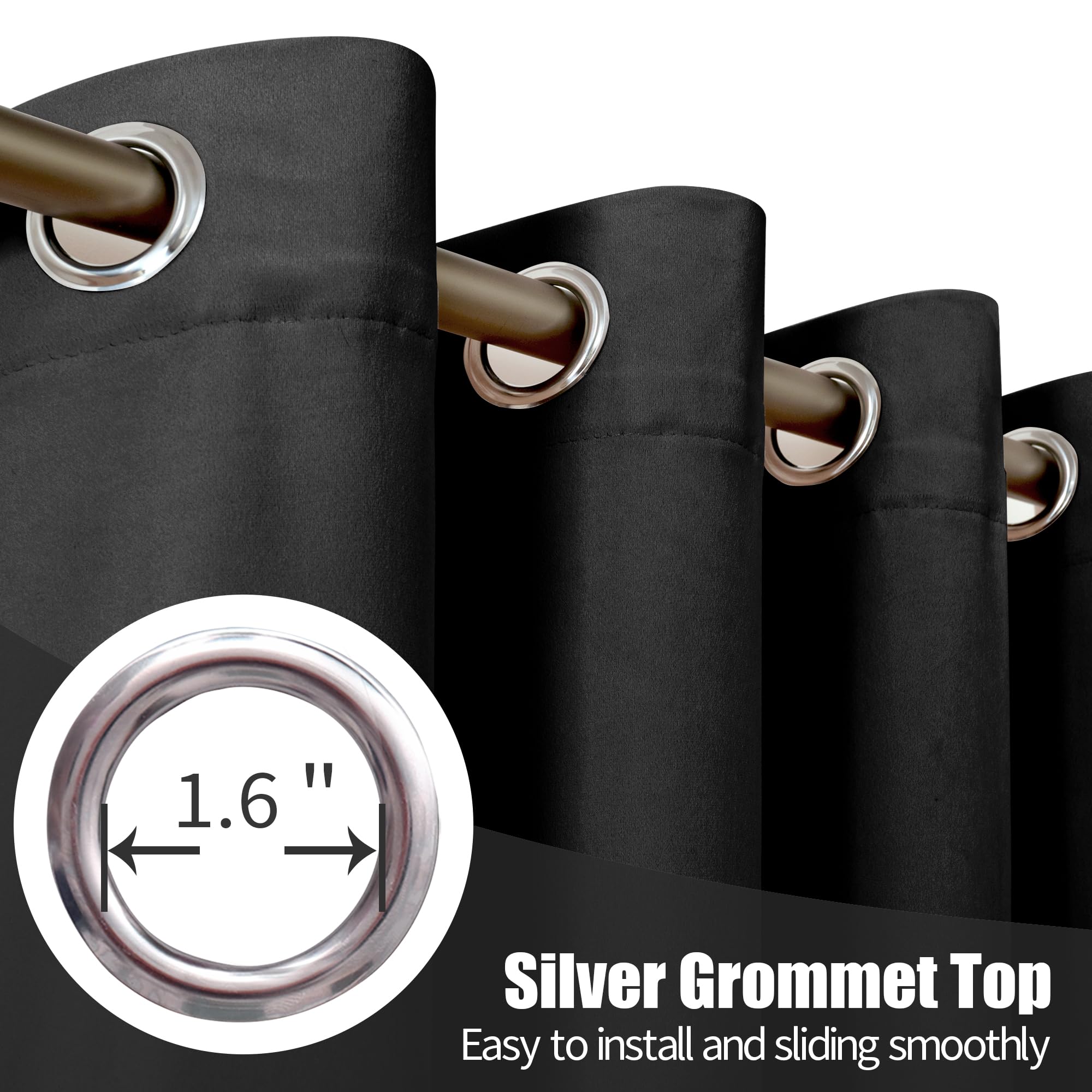 YoungsTex Velvet Black Out Curtains 63 Inches Long for Bedroom, Grommet Thermal Insulated Drapes Room Darkening Privacy for Living Room, Black, 2 Panels, 52 X 63 Inch
