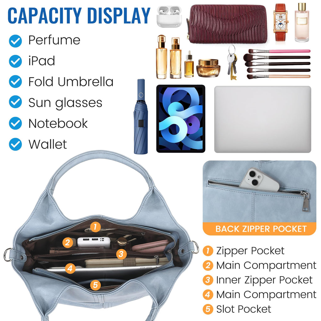 KOGTLA Medium Vegan Leather Purses for Women with Detachable Satchel Strap, Ladies Handbags, Tote Hobo Bags with Two-Handle