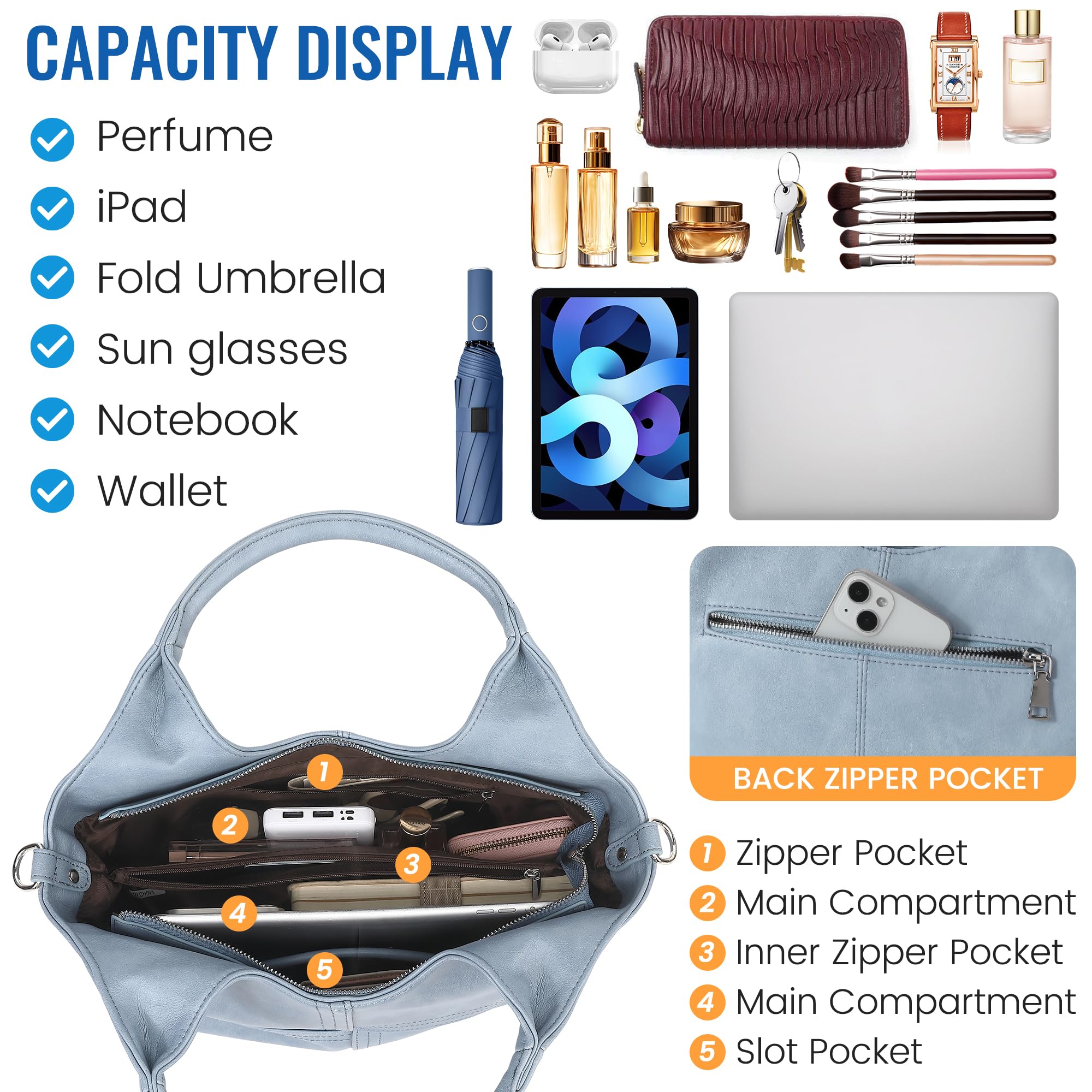 KOGTLA Medium Vegan Leather Purses for Women with Detachable Satchel Strap, Ladies Handbags, Tote Hobo Bags with Two-Handle